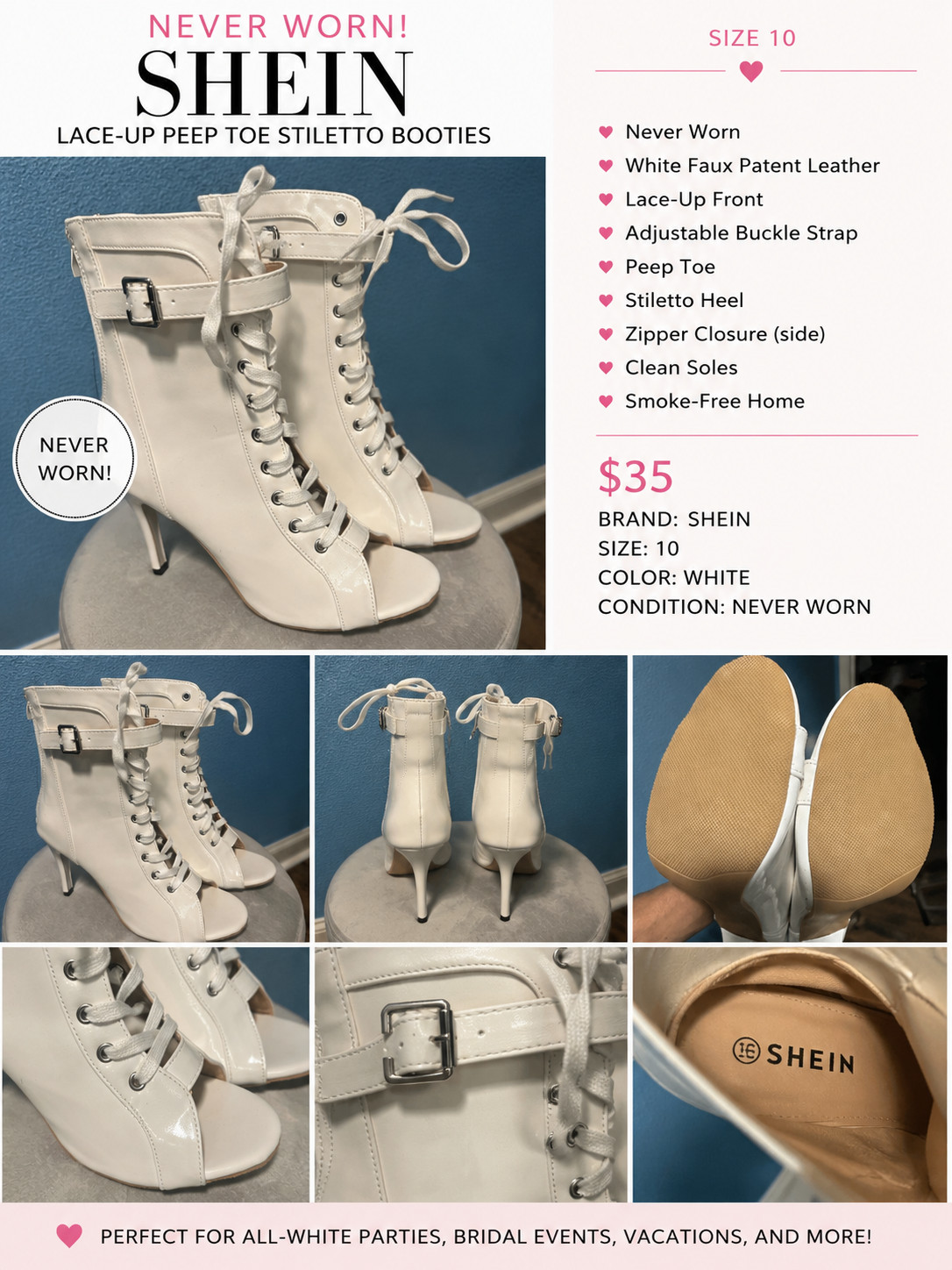 SHEIN white heels size 10 Never Worn