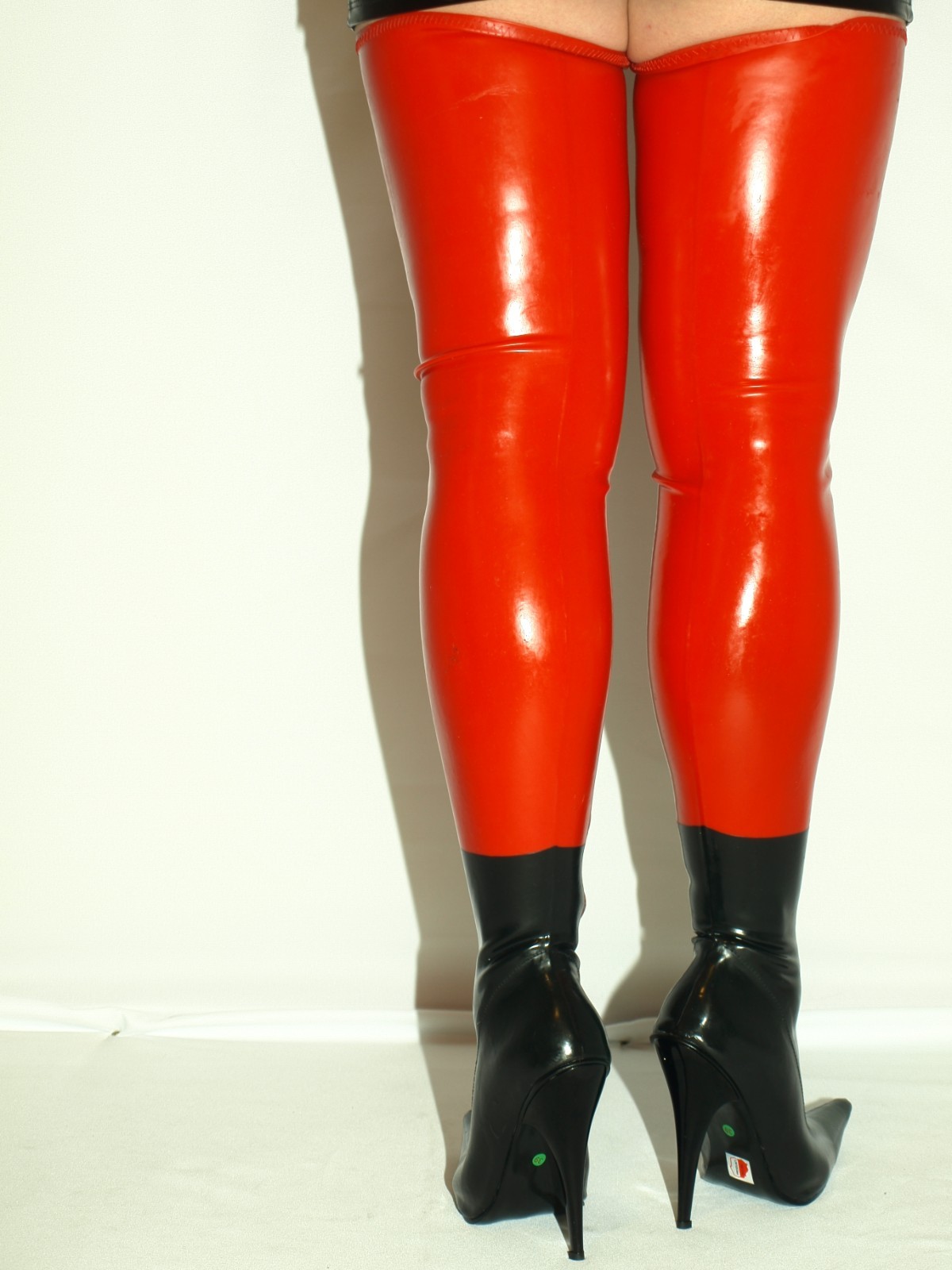 Lateks Rubber Boots Over The Knee Black – Red Unisex Heel 13cm Pointed POLAND