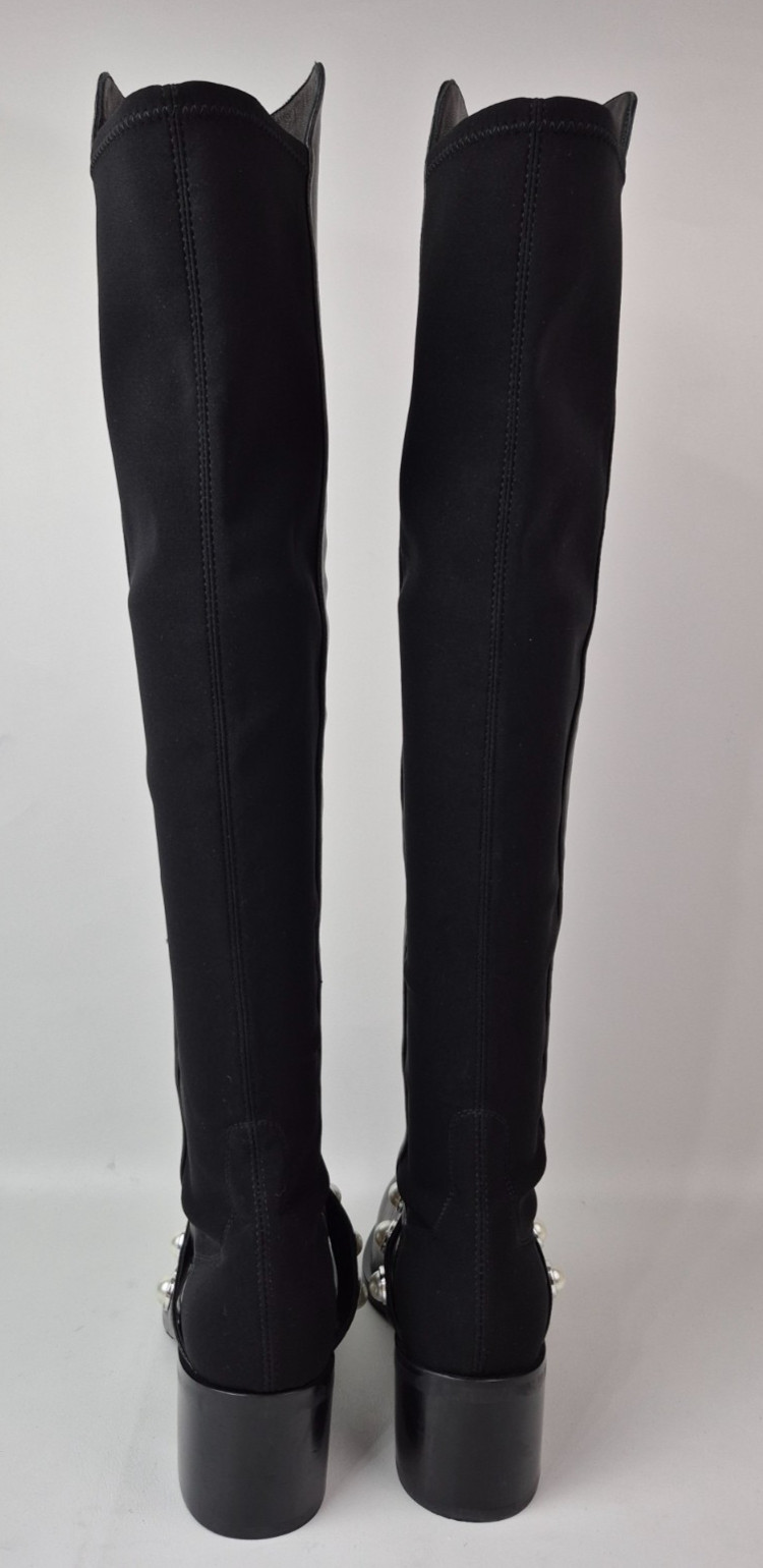 Stuart Weitzman Women’s Black Portia 5050 Studded Pearl Boots Size 9