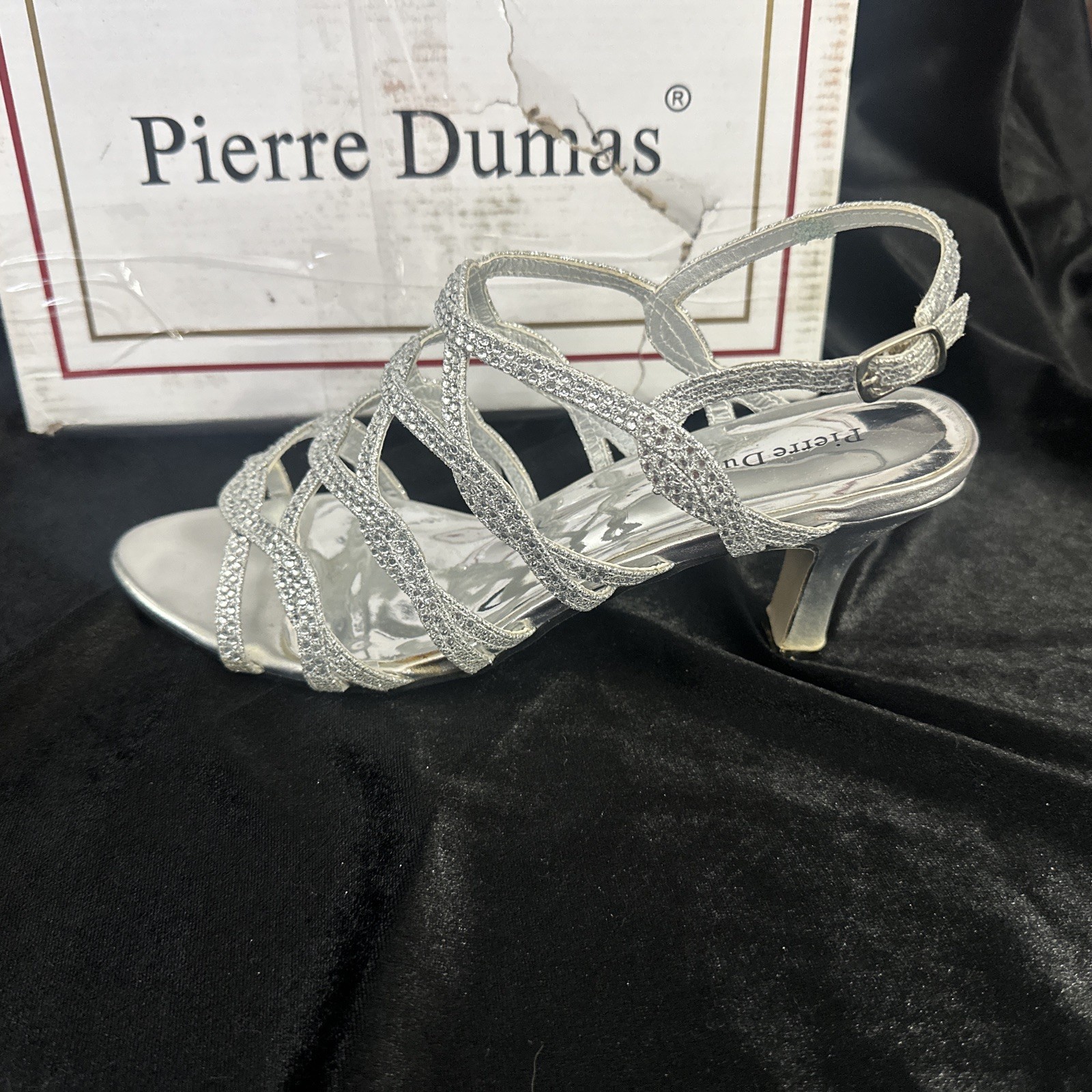 Pierre Dumas Ancora- 508 Silver Rhinestone Sandal Heels 9M