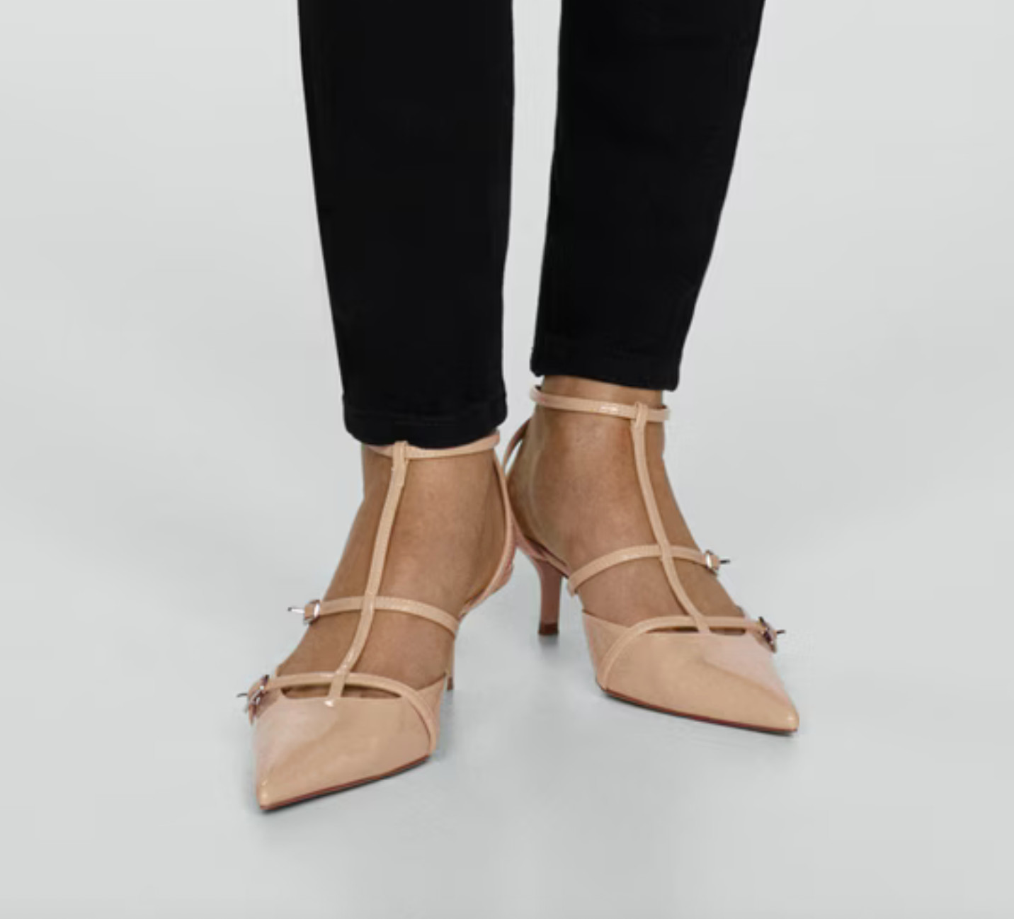 NEW MANGO MNG NUDE BUCKLE STRAPS HEELED HIGH HEEL SHOES SZ 38 7.5