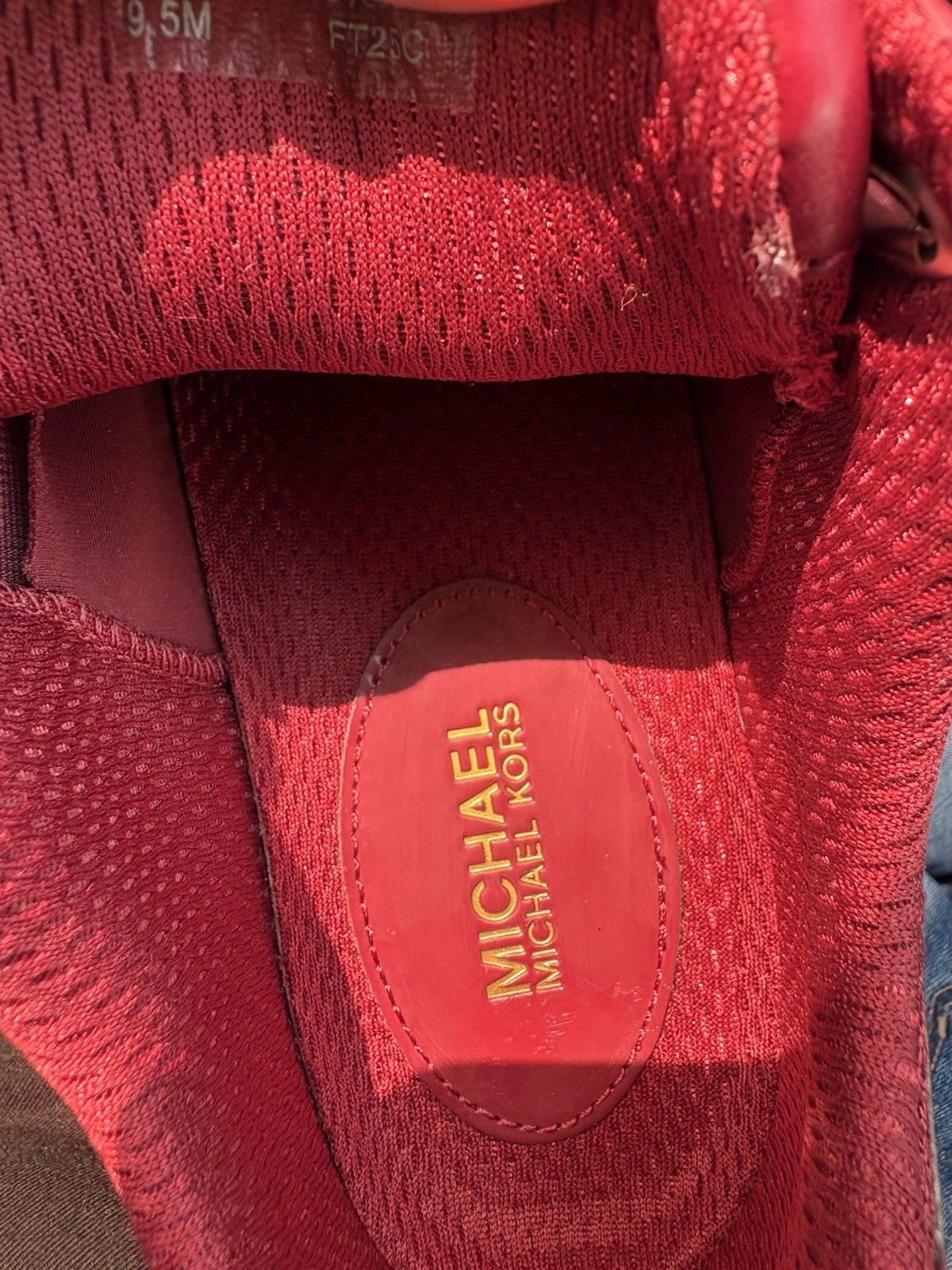 Michael Kors Red Lace Up Logo Low Top Sneakers Textile Leather Rubber Women