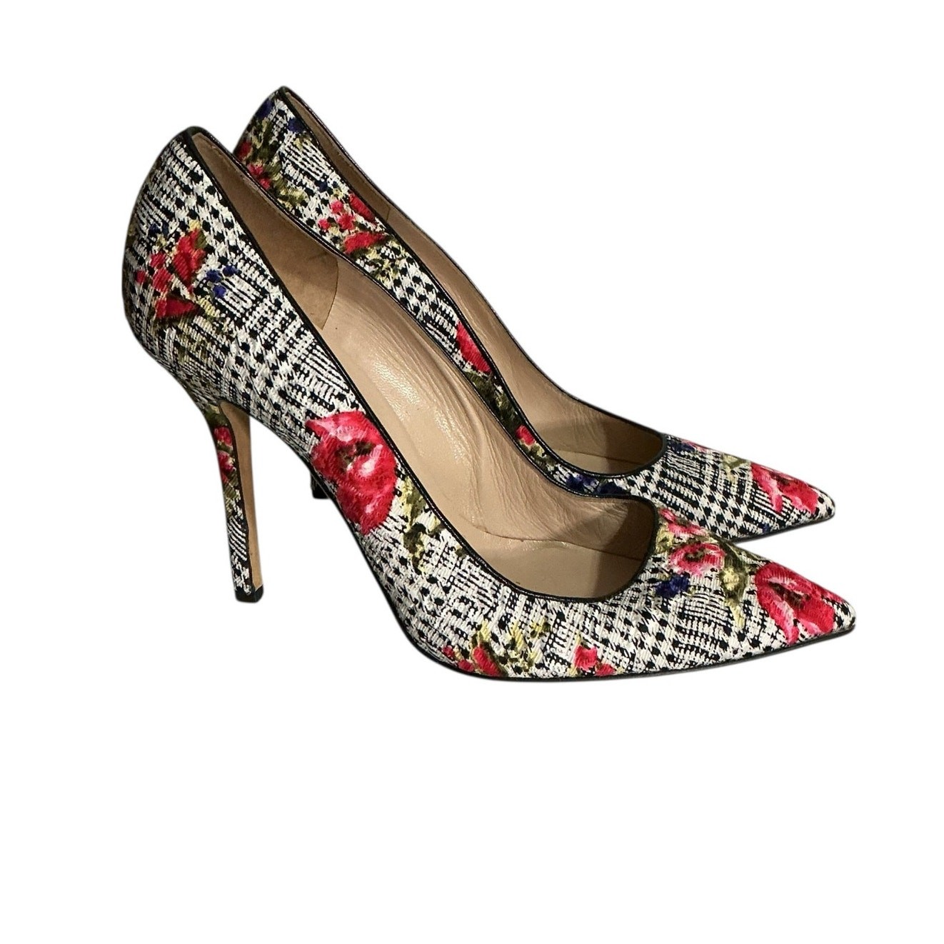 Oscar de la Renta Floral Fabric Pointed Toe Pumps Womens IT 40 Made Italy