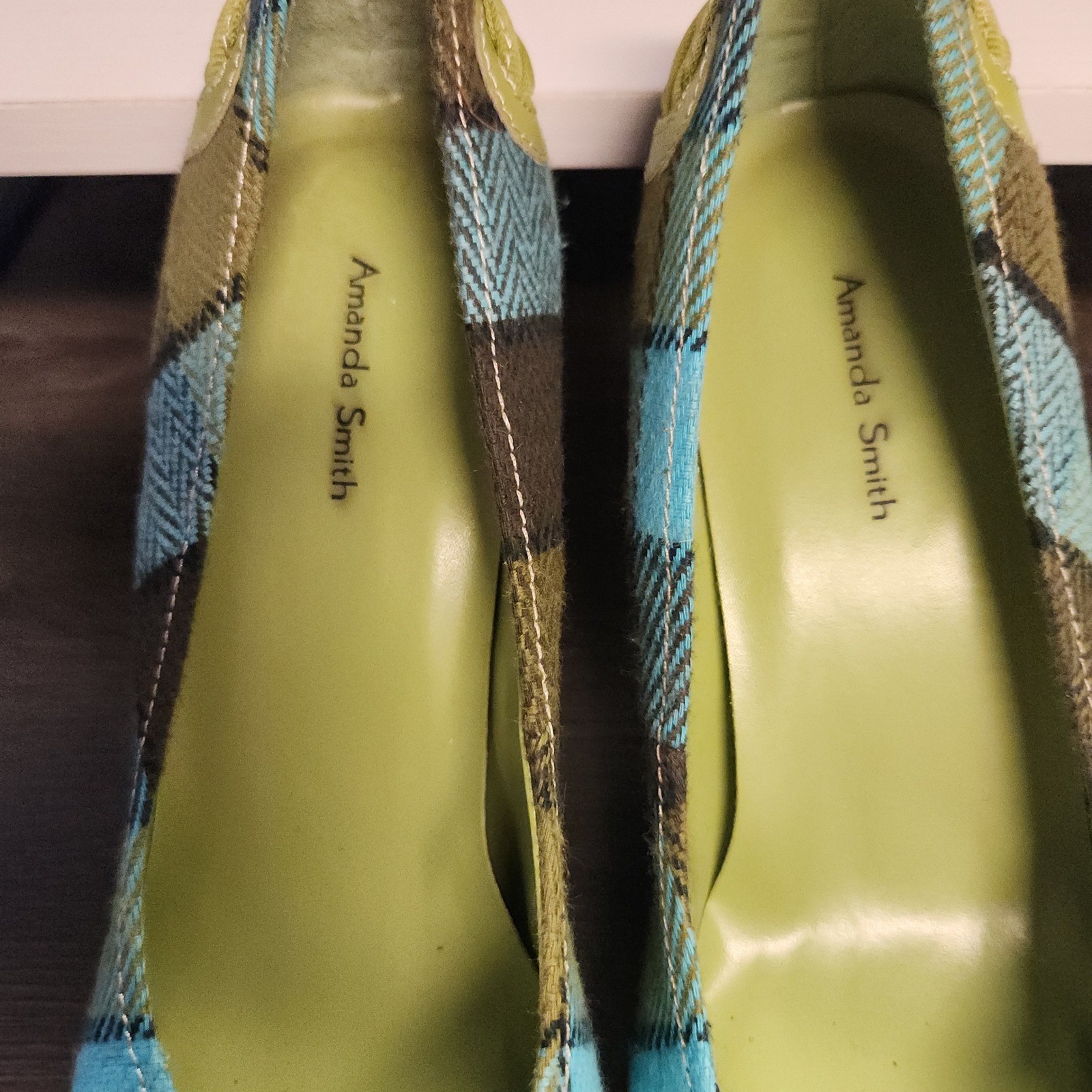 Amanda Smith Pumps Womens 8.5M Blue Green Plaid Bow Heel Preppy Academia
