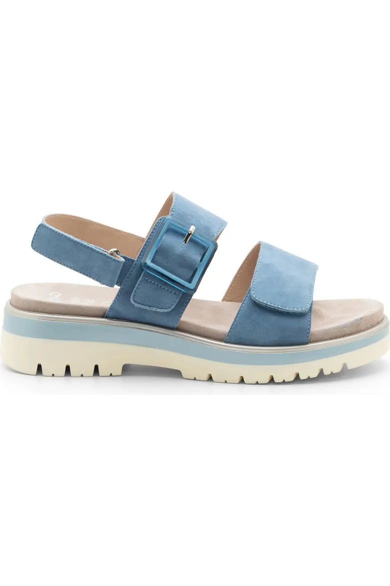 BRAND NEW ARA $165 «MARBELLA» STRAP SUEDE CHUNKY SANDALS COOL BLUE SIZE 8.5M(39)