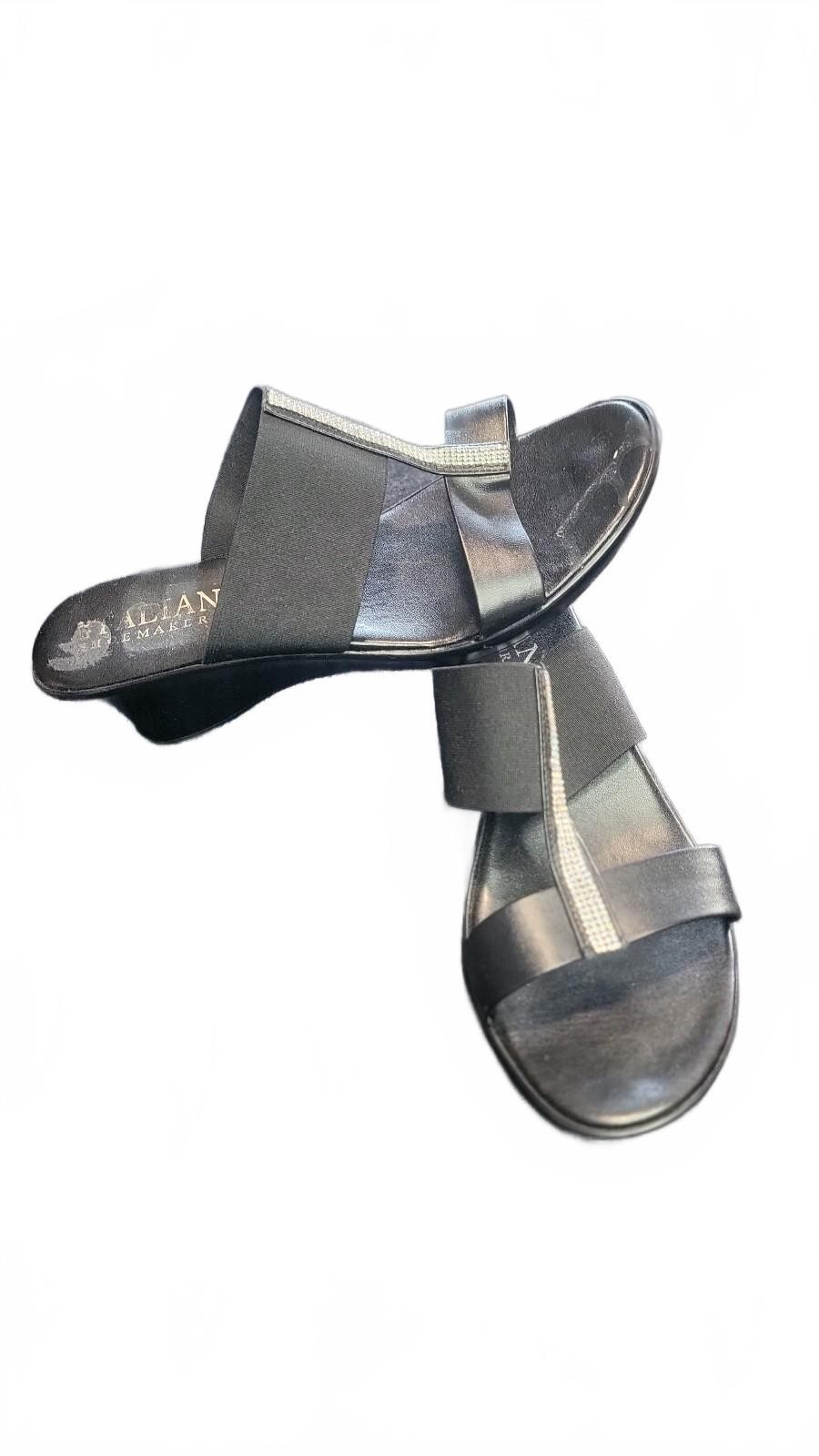 Italian Shoemakers Black Wedge Sandals Size 9M with Elastic Straps