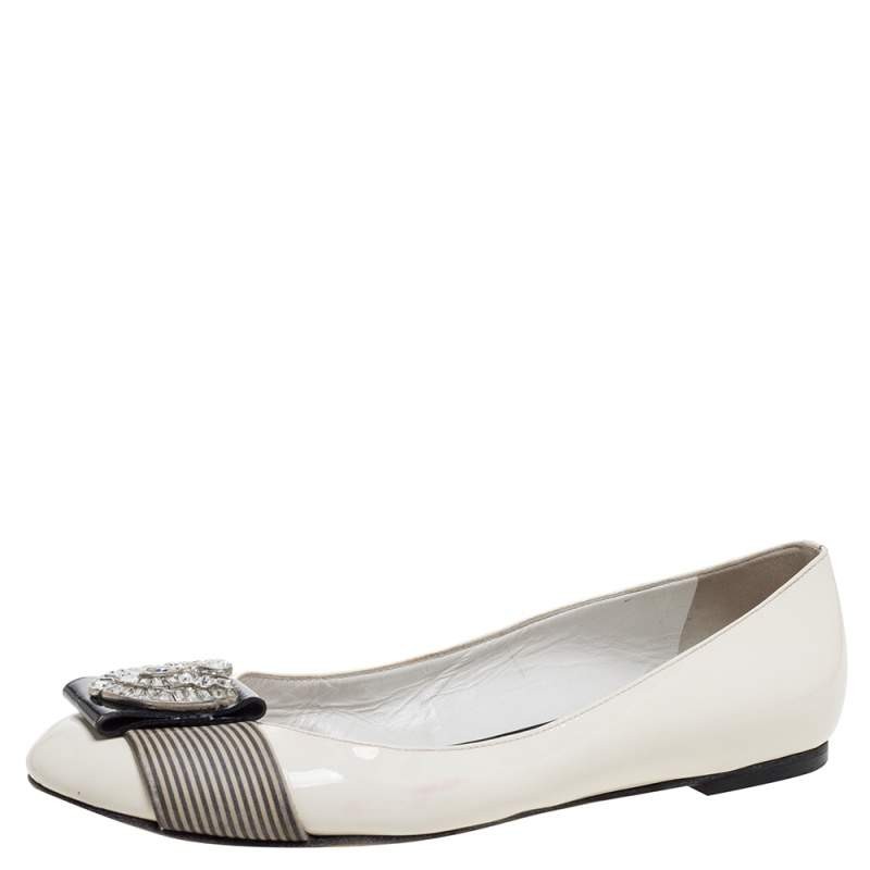 Giuseppe Zanotti White Patent Leather And Striped Fabric Crystal Embellished