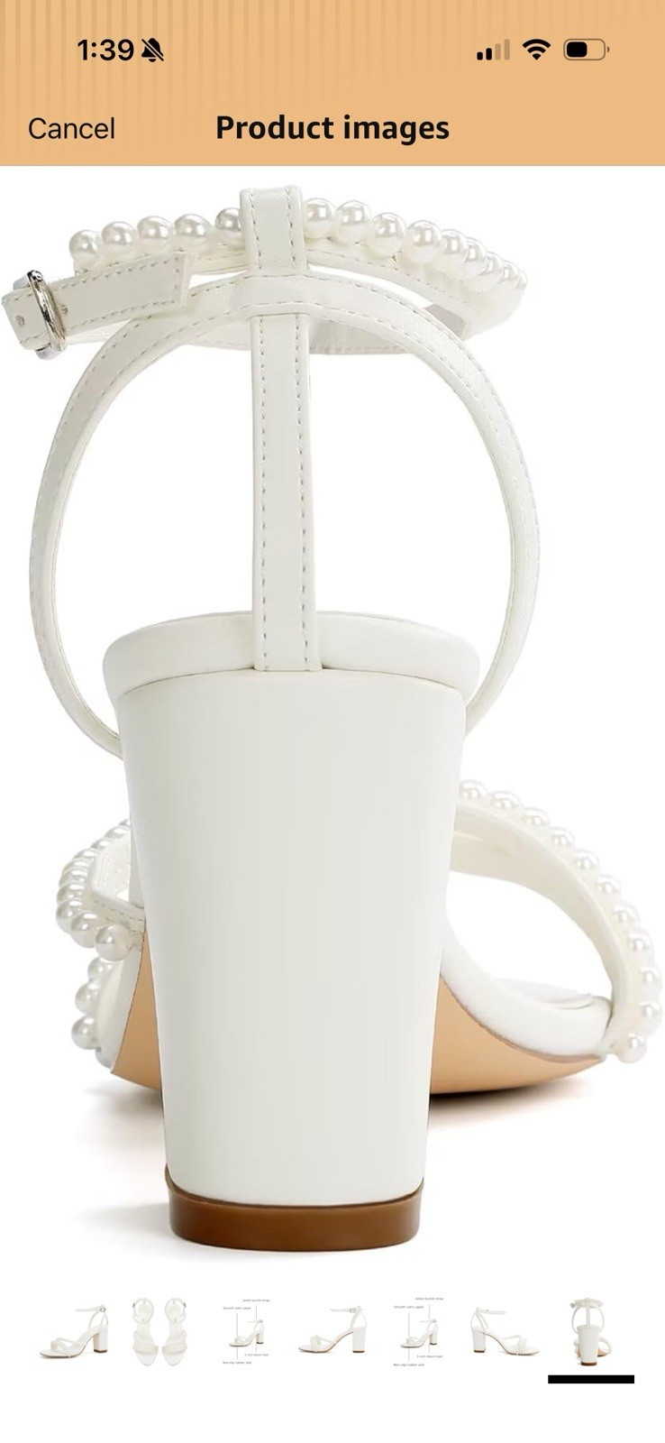 YAYNIGE Ivory Satin Pearl Beaded Ankle Strap Open Toe Buckle Heels 8.5