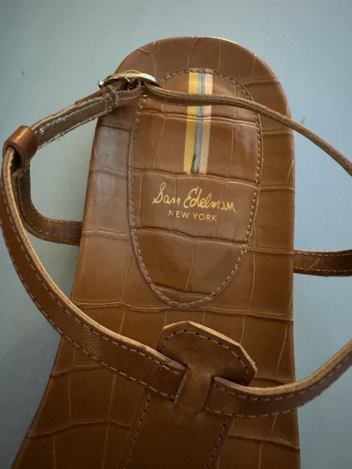 Sam Edelman Womens Brown Croc Embossed Leather Thong Sandals Buckle Logo 10