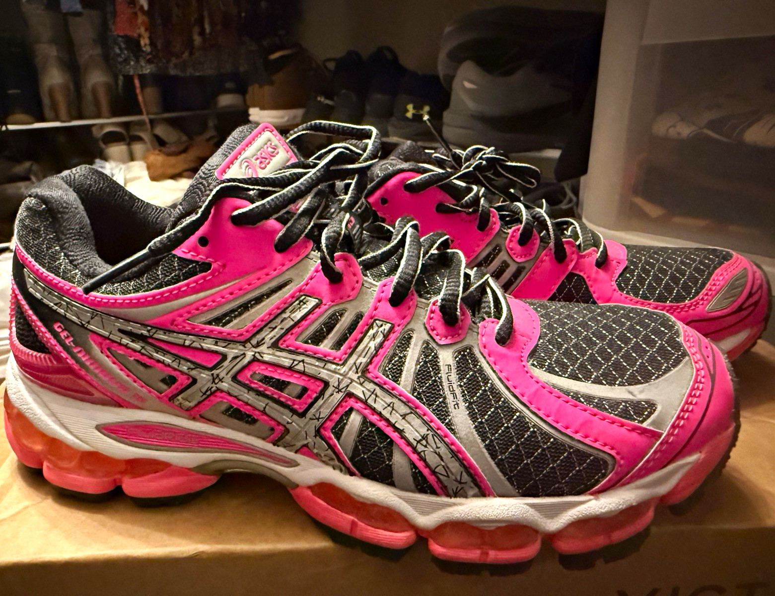 ASICS GEL-Nimbus 15 Pink/Black/Silver Low Top Lace-Up Running Shoes, New No Box