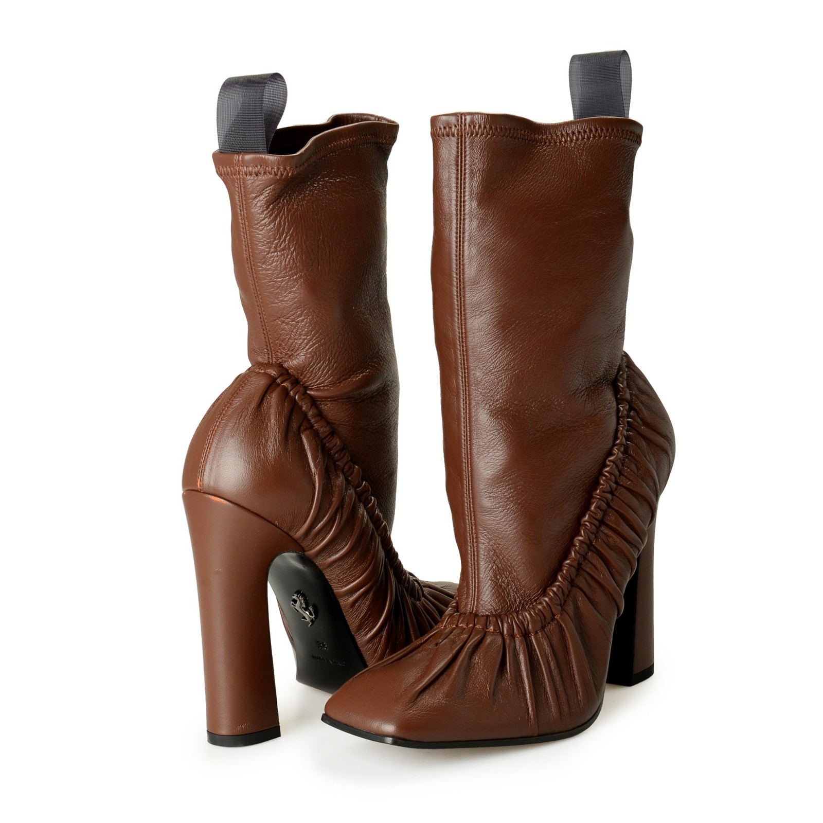 Scuderia Ferrari Women’s Chocolate Brown Leather Heeled Booties Shoes US 6 IT 36
