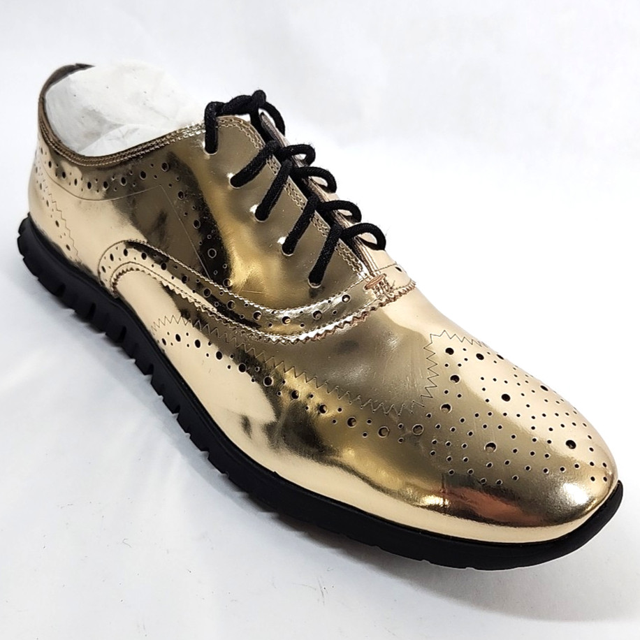 Cole Haan Zerogrand Metallic Leather Wingtip Oxford Sneakers Women 9.5B Gold New