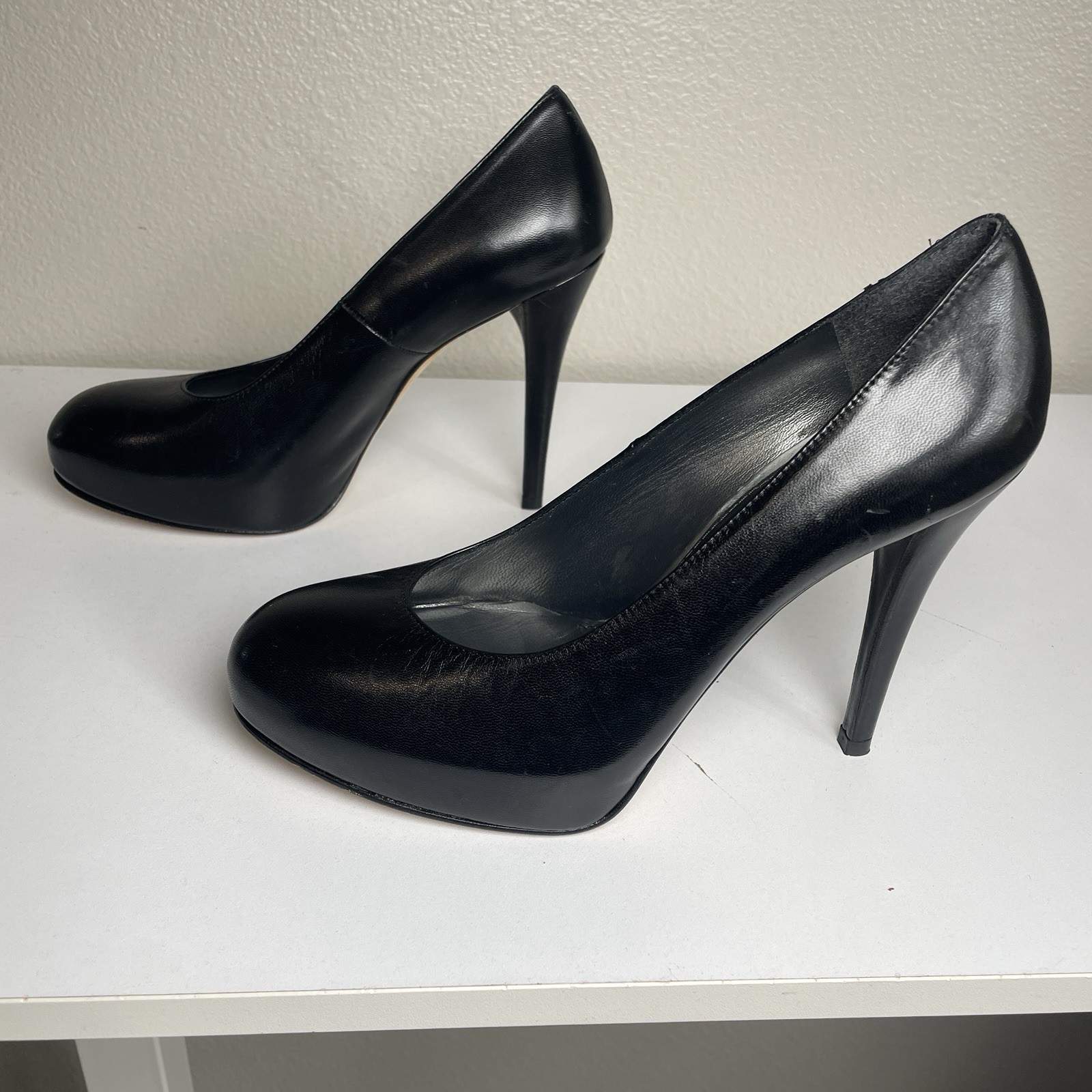 STUART WEITZMAN Size 7 M Black Leather Platform Pumps High Heels 4.75″ Y2K Siren