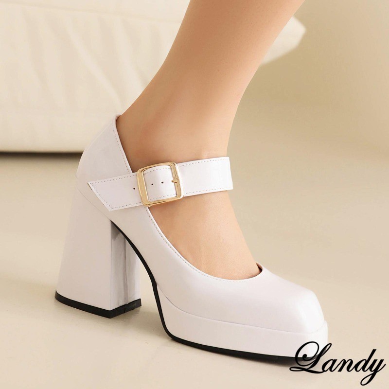 Womens Square Toe Dress Block High Heel Platform Clubwear Buckle Shoes Oversize