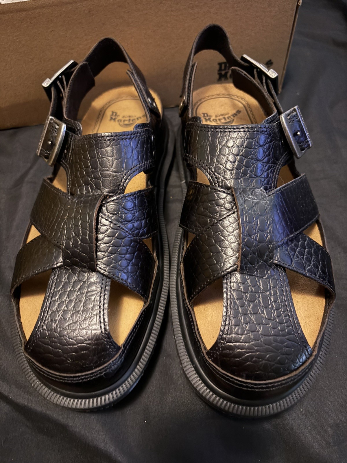 Dr. Martens Archive Sandal Fisherman Crocodile Analine Leather Brown EU 42 US 10