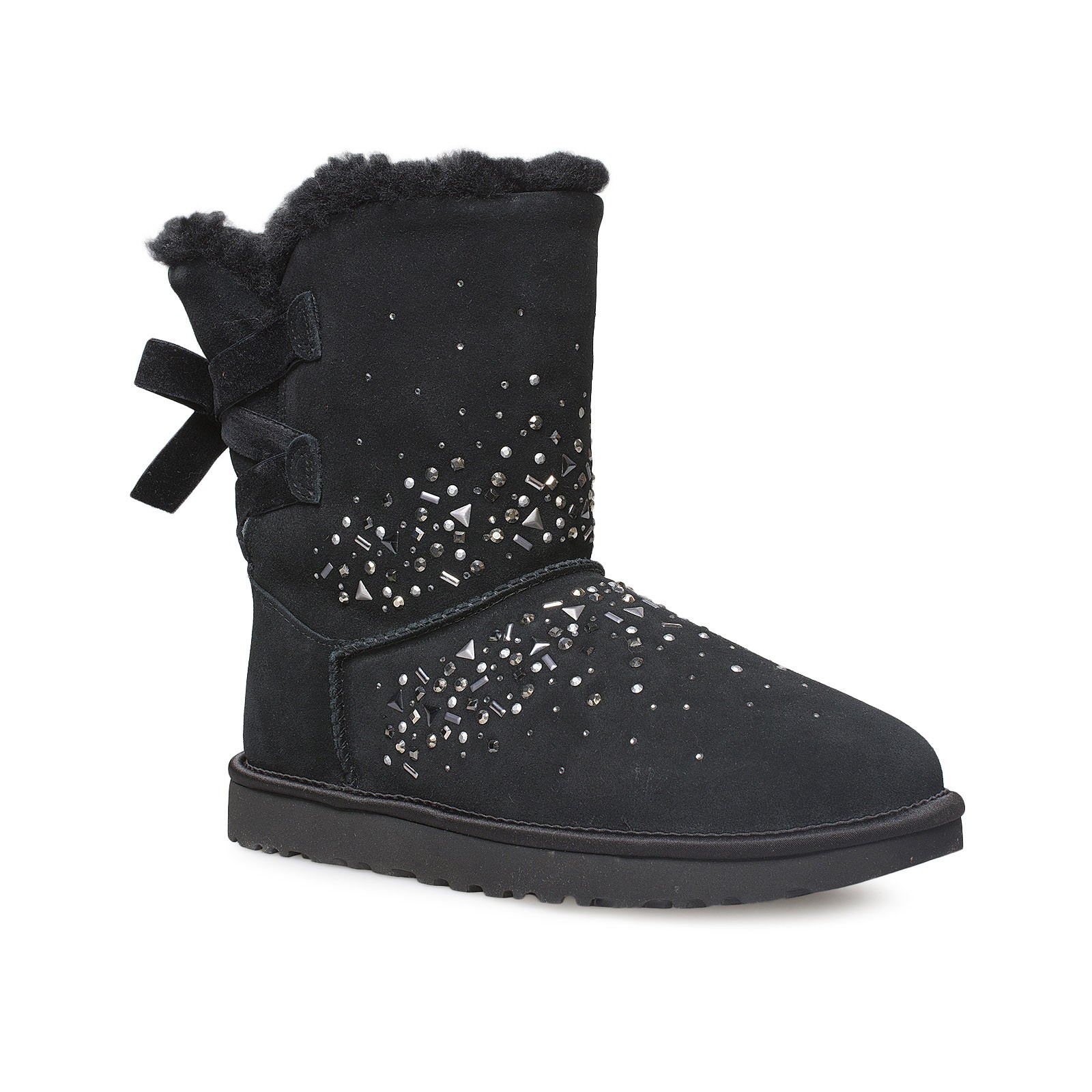 UGG CLASSIC GALAXY BLING SHORT BLACK SUEDE BOW WOMEN’S BOOTS SIZE US 7/UK 5 NEW
