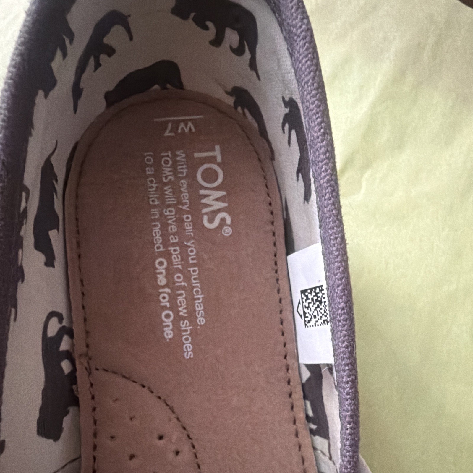 TOMS Women’s Grey/Brown Canvas Slip-On Flat Comfort Round Toe US 7