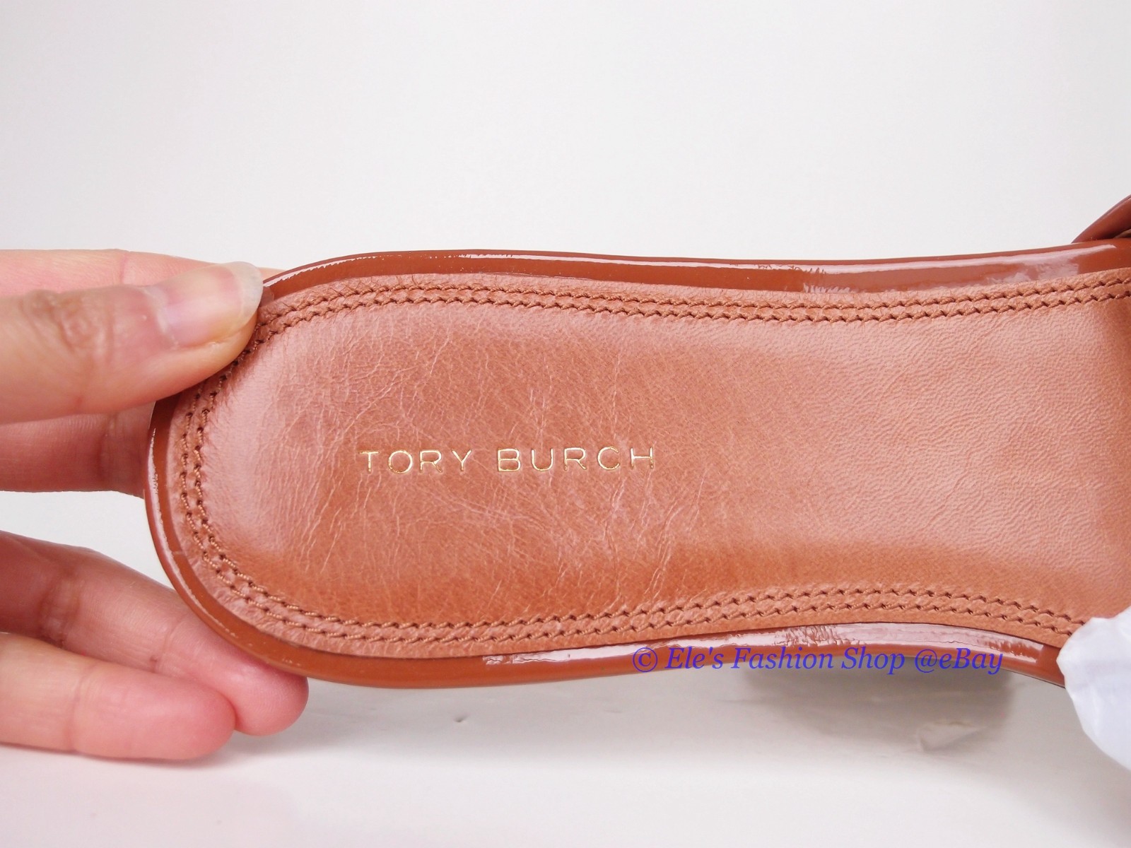 NIB Tory Burch Eleanor Leather Slides Bourbon Brown Tan US 8 8.5 9 AUTHENTC