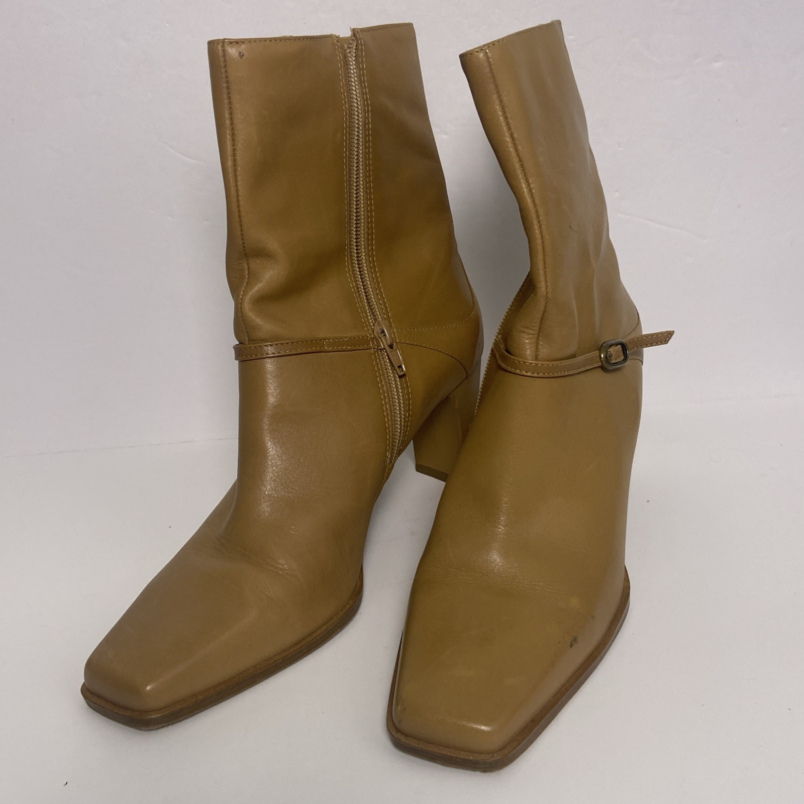 MARKON Women’s Ankle Boots Sz 10M Beige Side Zip 3.25in Heel Square Toe