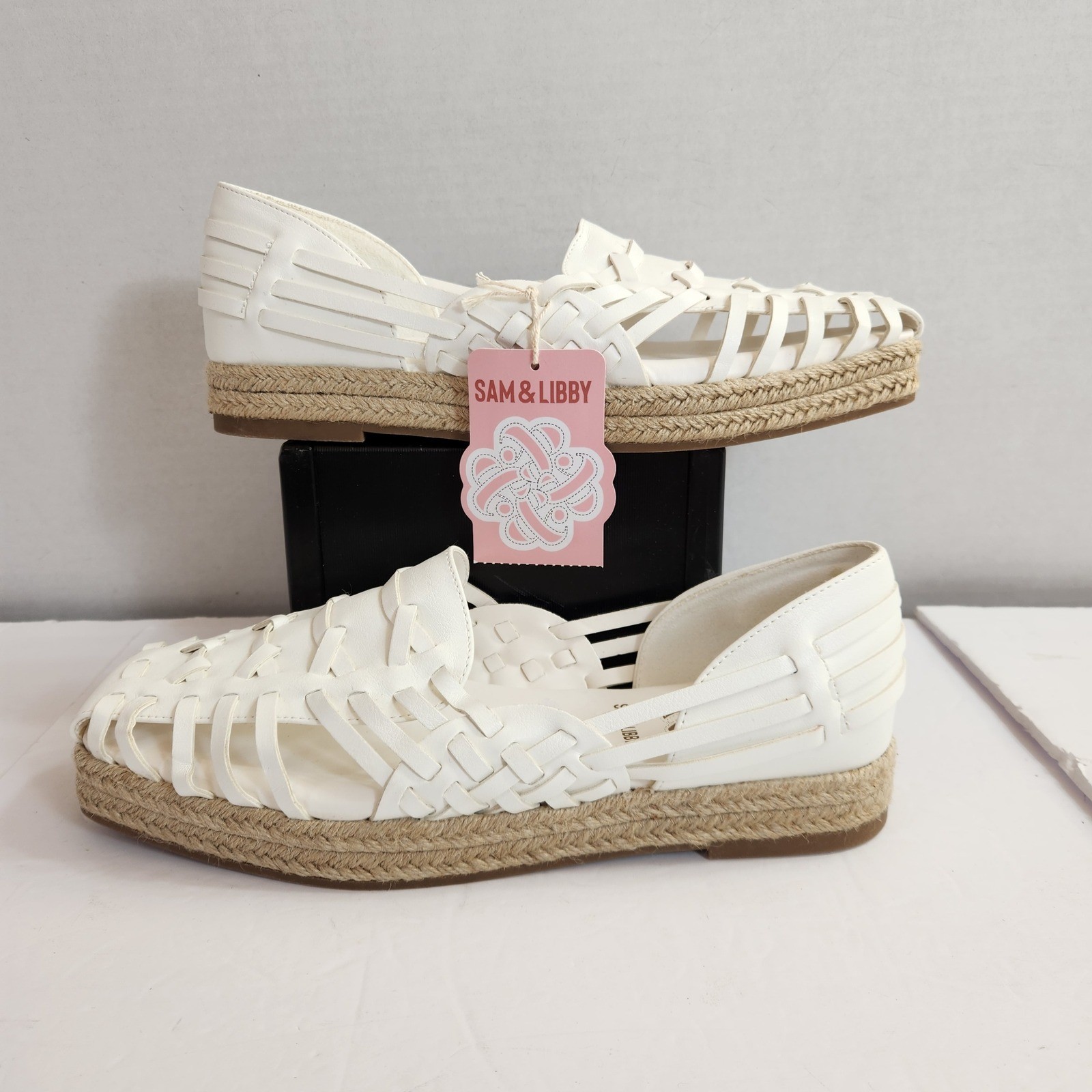 SAM & LIBBY Women’s Asha Espadrille Flats White Size 9 Woven Leather Shoes NWT