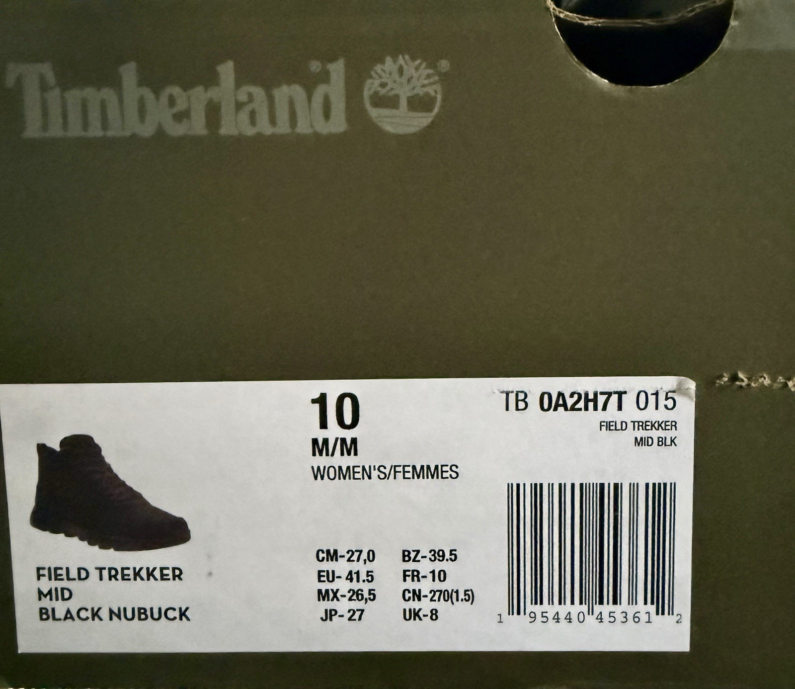 Timberland Field Trekker Mid Black Nubuck Lace Up Padded Hiking Boots Womens 10