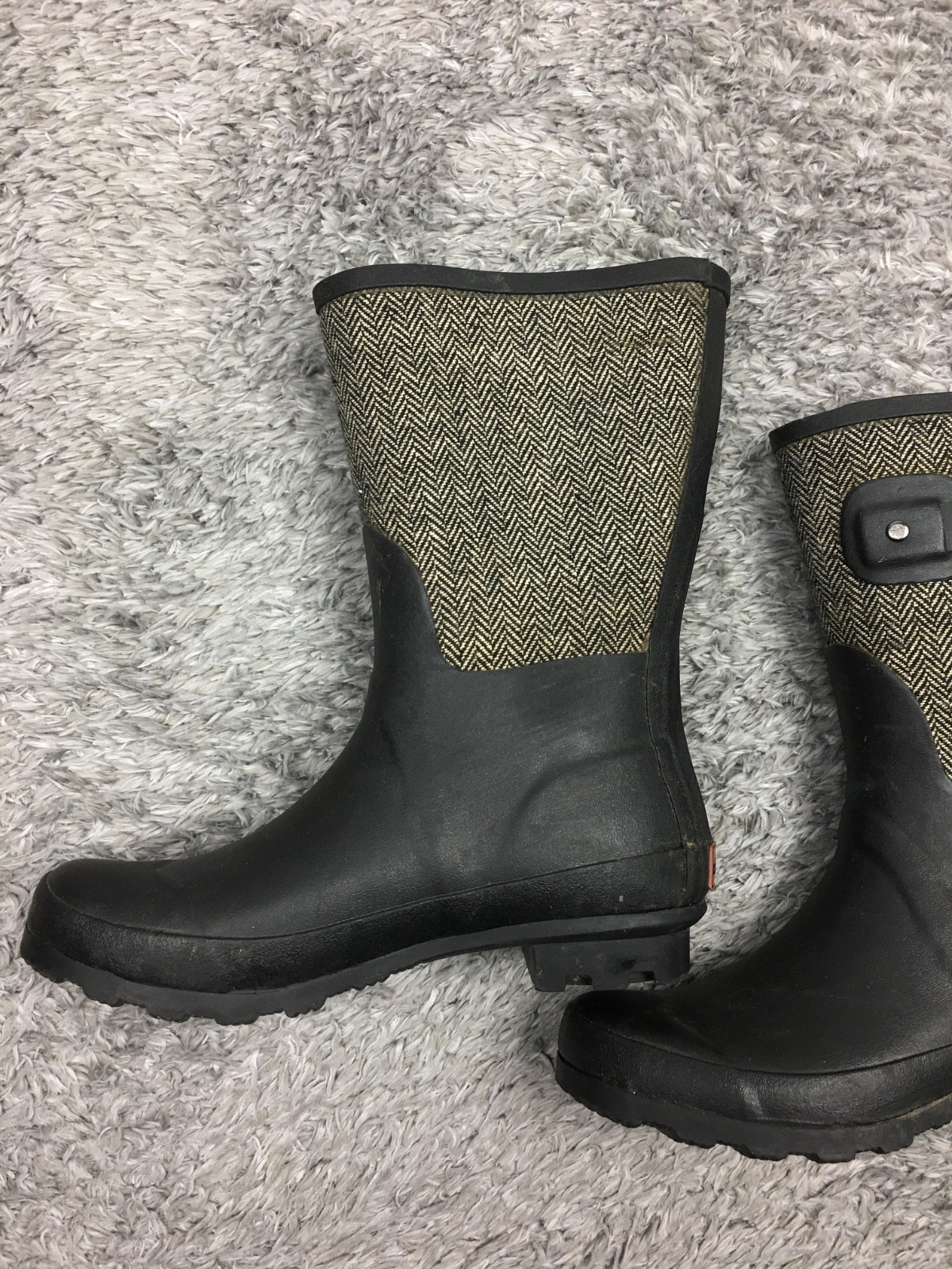 Chooka Classic Mid Calf Racer Herringbone Black Rain Boots, Size 7
