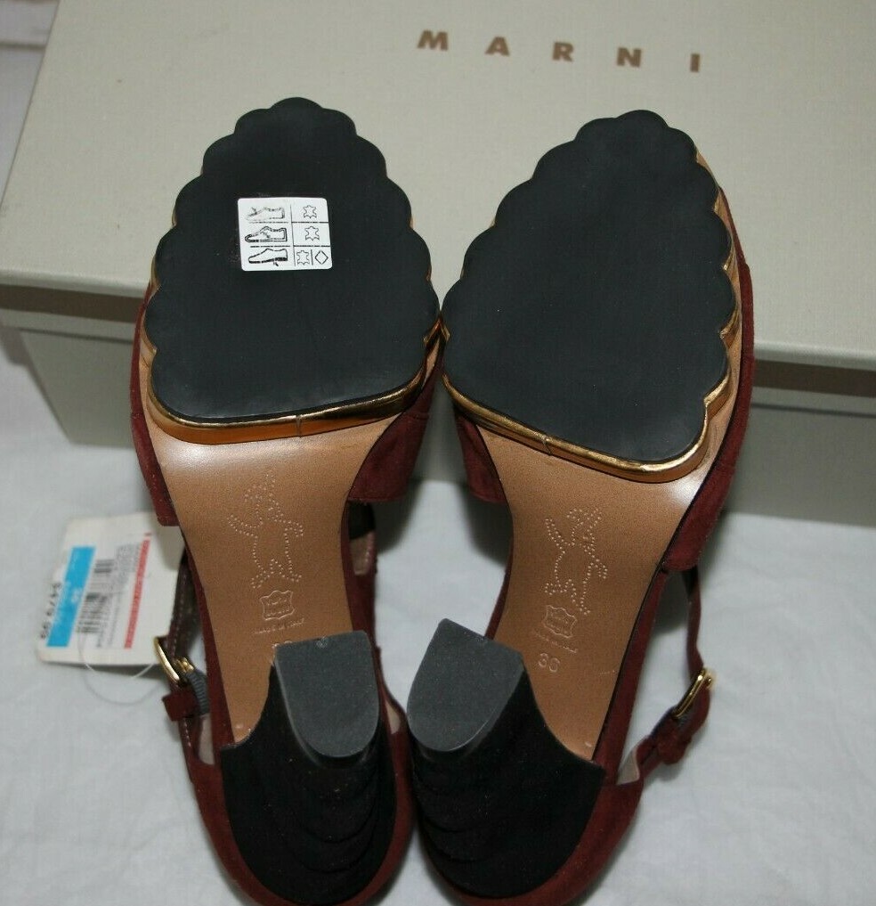 MARNI Sculptured Heels Gold Interwoven Platform Suede Sandal sz US 6/IT 36 $880