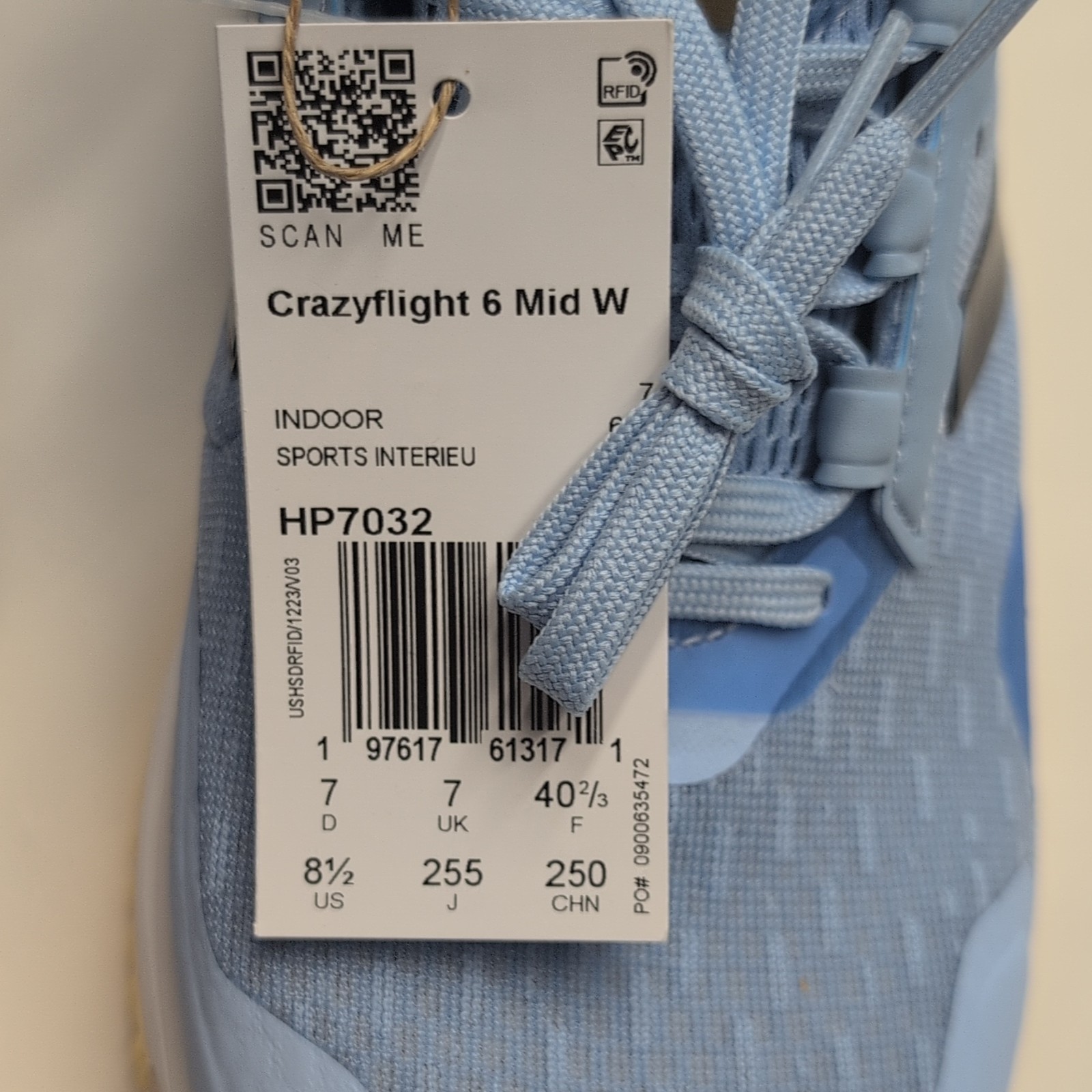 adidas Crazyflight 6 Mid Women’s Indoor Volleyball Glow Blue, Sz 8 1/2. HP7032