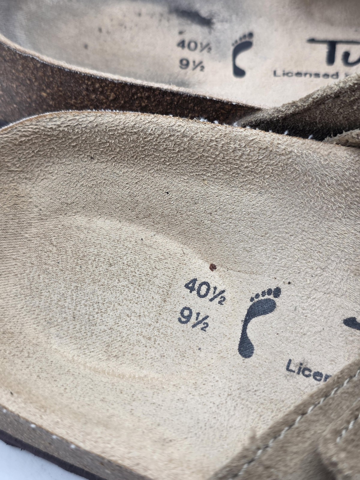 Tula Sandals Womens Size 9.5 40.5 Brown Suede Cork Slide Buckle Stains Shoes