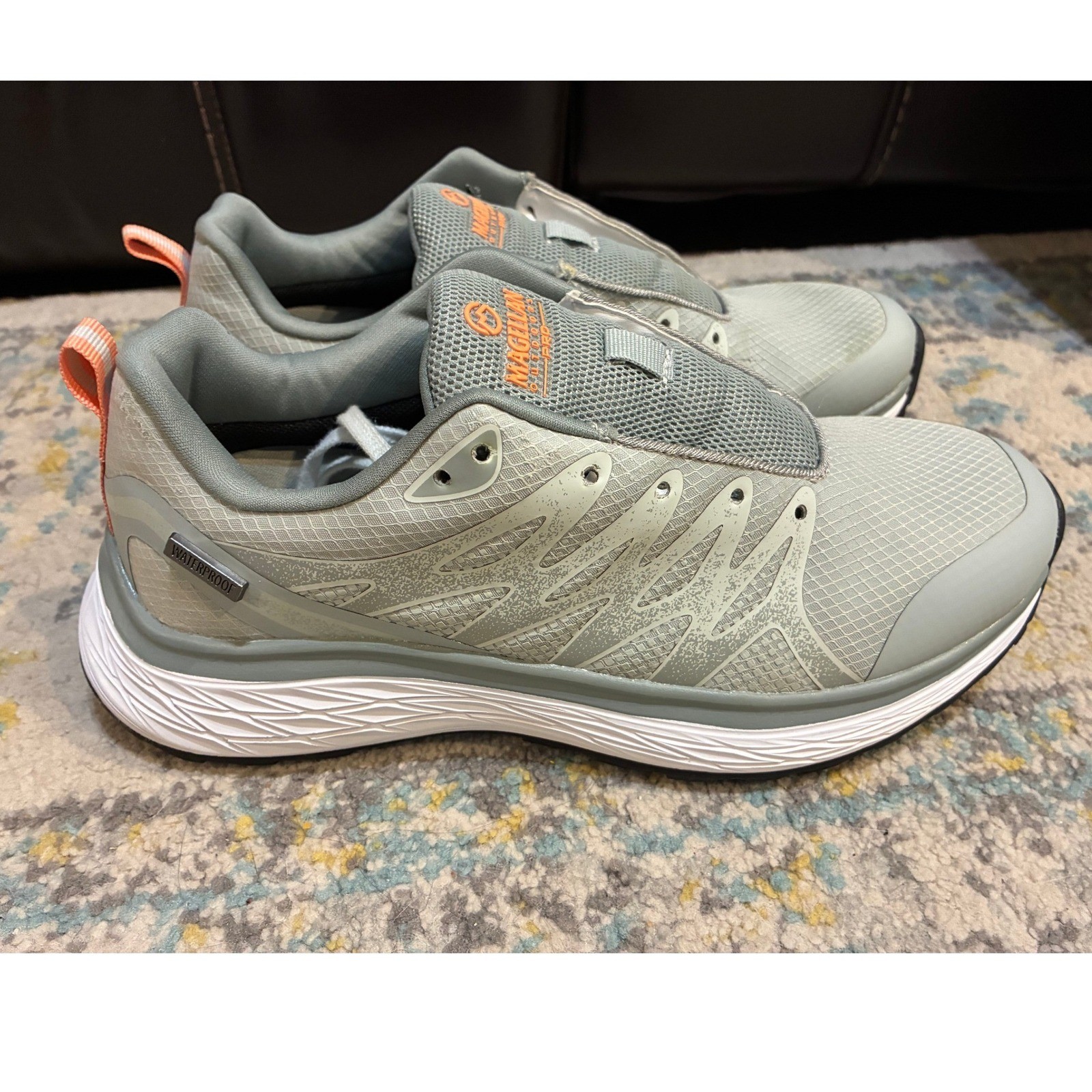 Magellan Outdoors Pro Womens 8.5 Grey Orange Waterproof Hiking Sneakers w/Laces