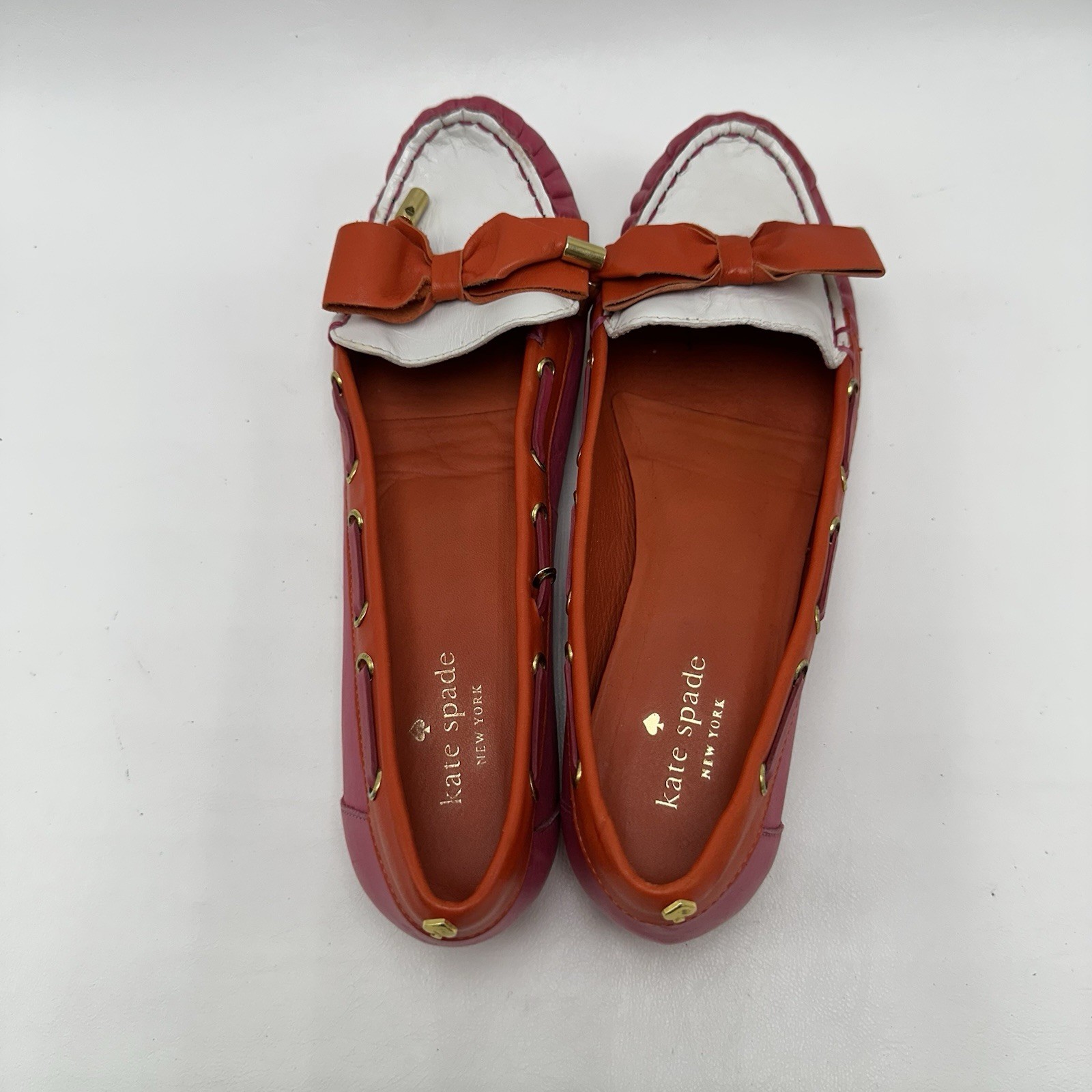Kate Spade Boat Shoes Flats Bow Pink Red White Women’s Size 8M