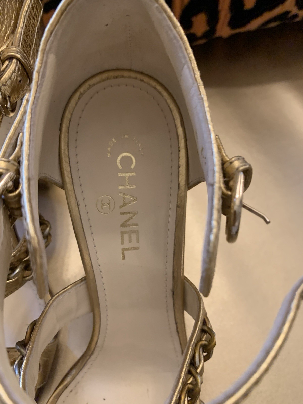 Vintage Chanel Gold Chain Block Heel Sandals