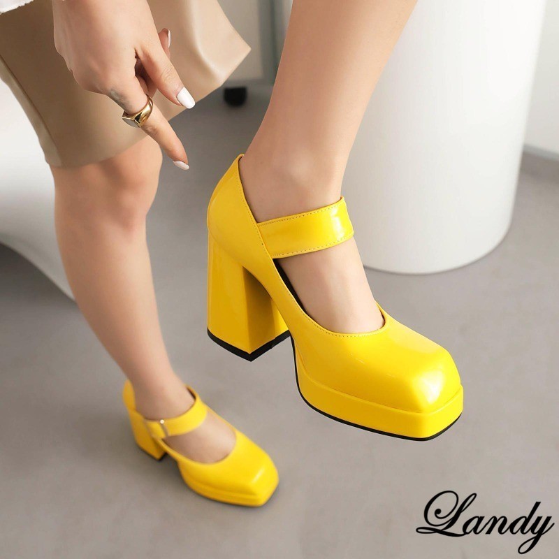 Womens Square Toe Dress Block High Heel Platform Clubwear Buckle Shoes Oversize