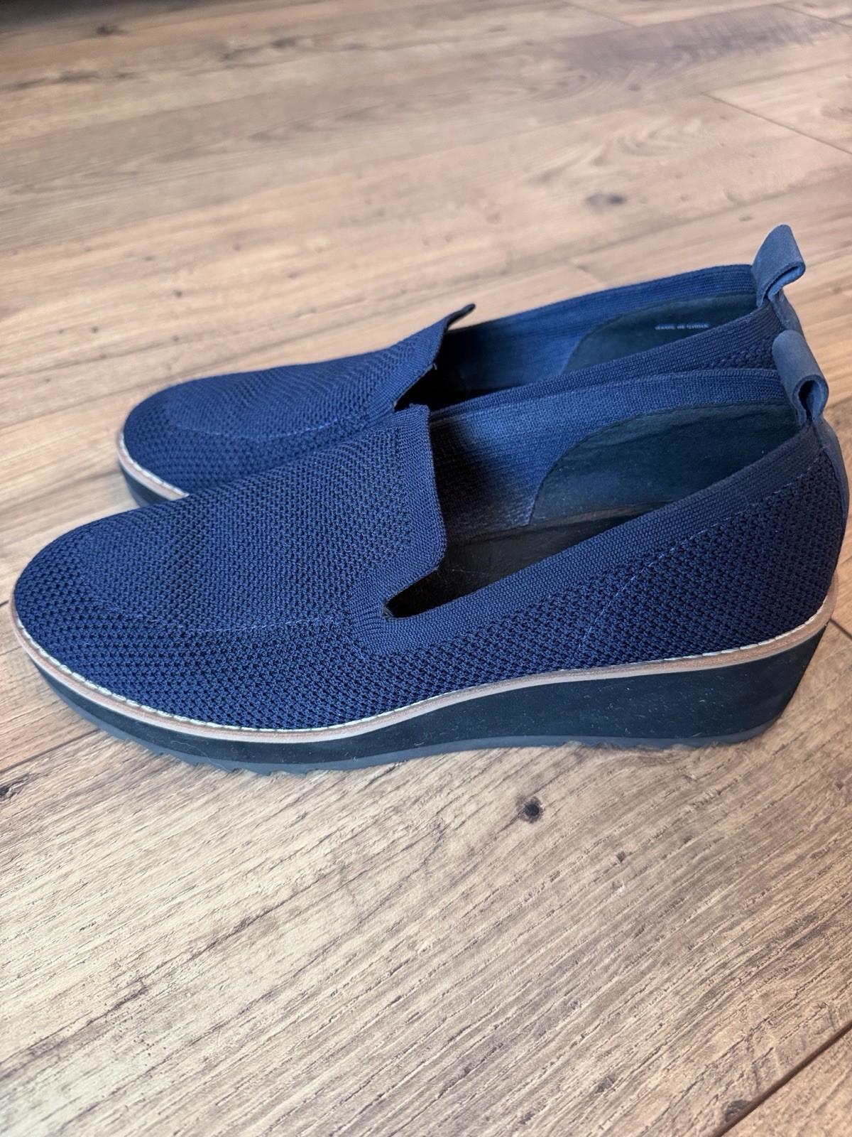 Eileen Fisher Lindy Recycled Stretch Knit Platform Wedge Loafer Shoes Navy 8