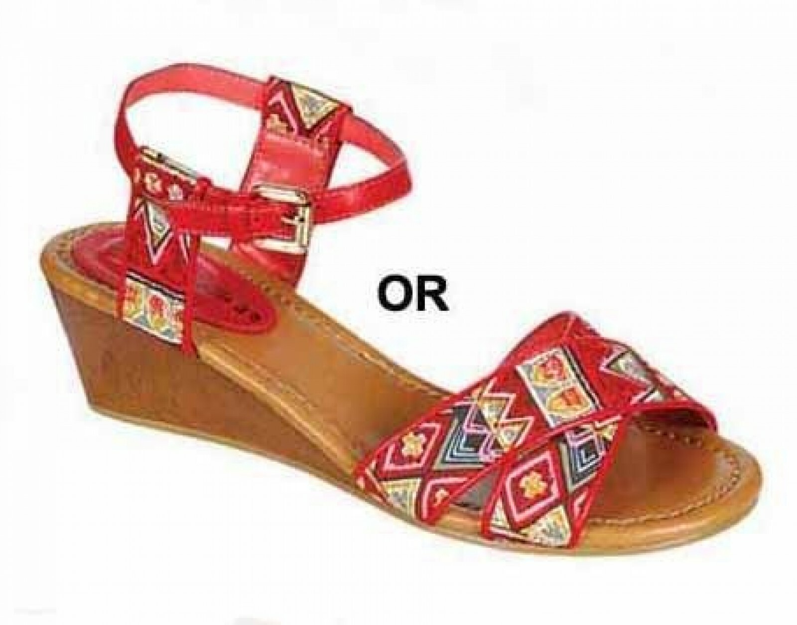 New Women Low Wedge Sandals Ankle Strap Print Pink Blu 6 6.5 7 7.5 8 8.5 9 10 11