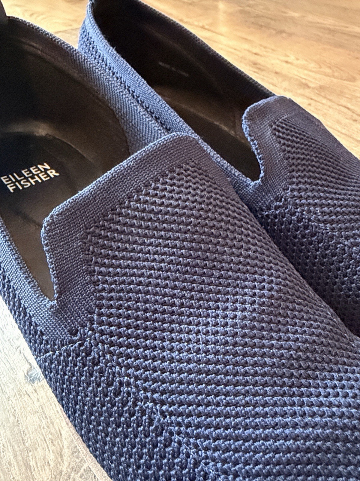 Eileen Fisher Lindy Recycled Stretch Knit Platform Wedge Loafer Shoes Navy 8