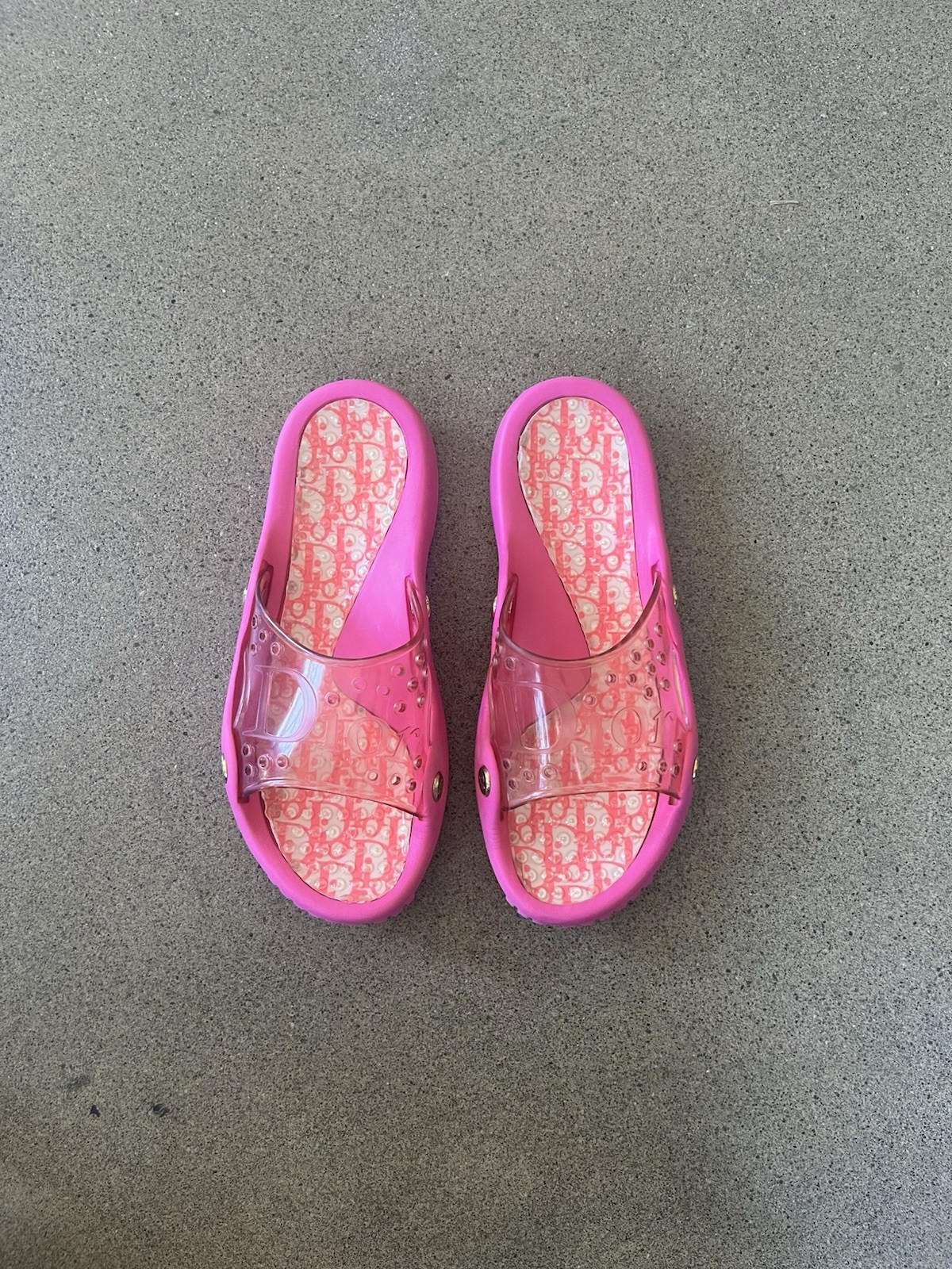Vintage Christian Dior Galliano Diorissimo Monogram Clear Slide Sandals Pink 42