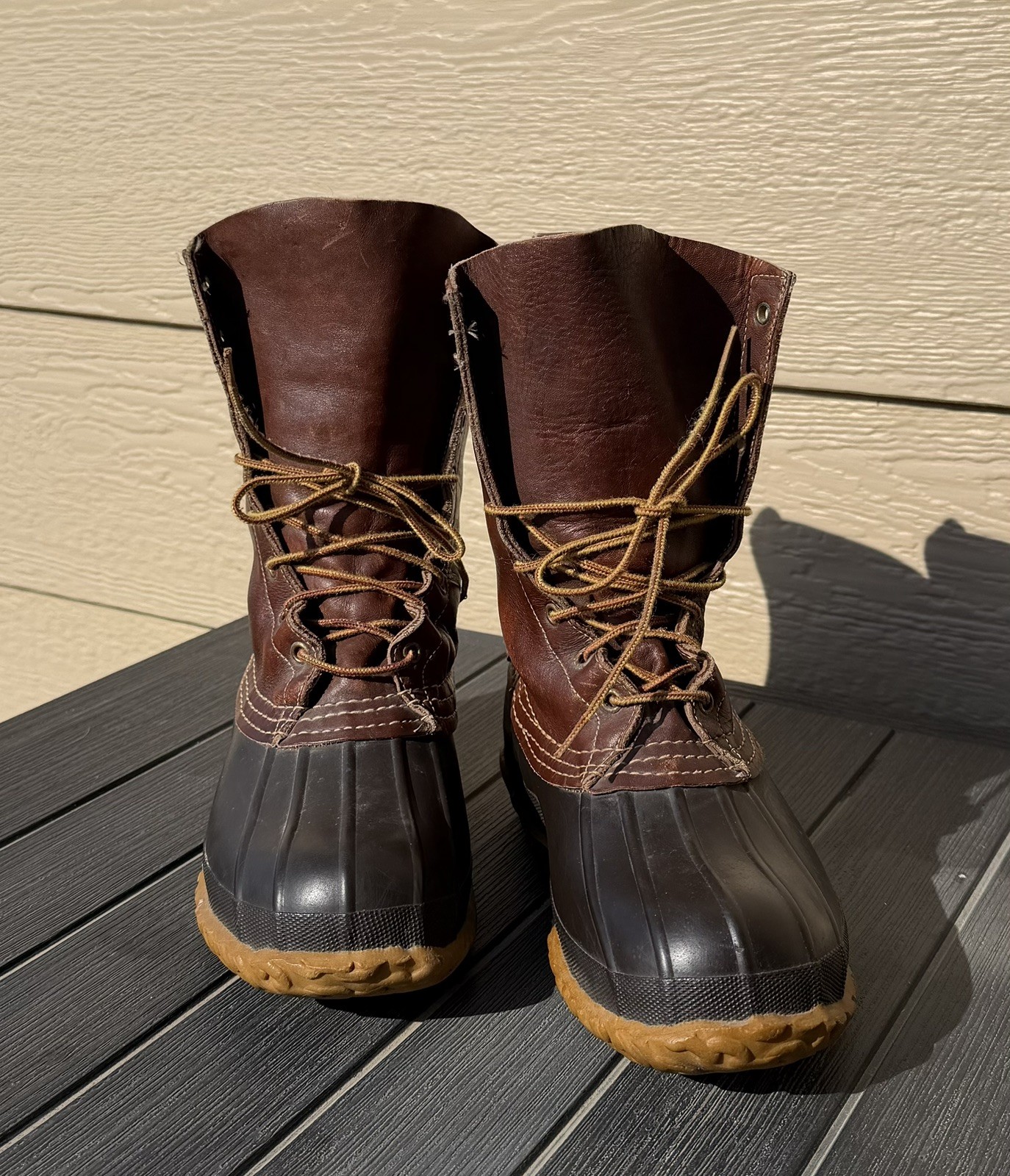 VTG LL Bean Maine Duck Boot Hunting Shoe Womens 9 Brown Leather 9” Lace Up USA