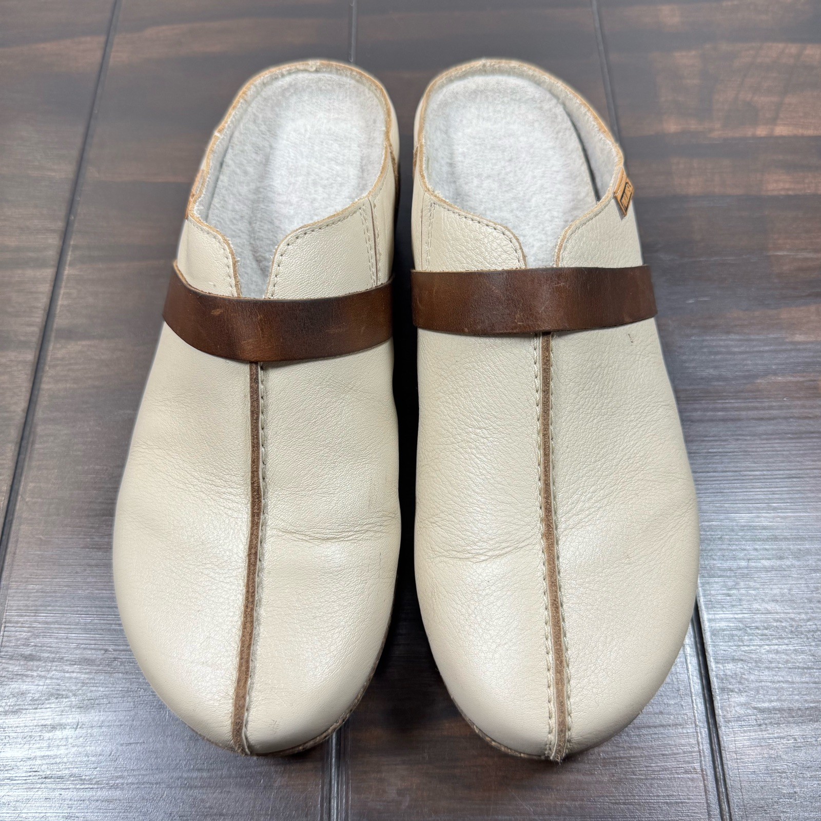 Pikolinos Granada Women’s Medium Heel Clogs Marfil Calfskin Leather Sz 39