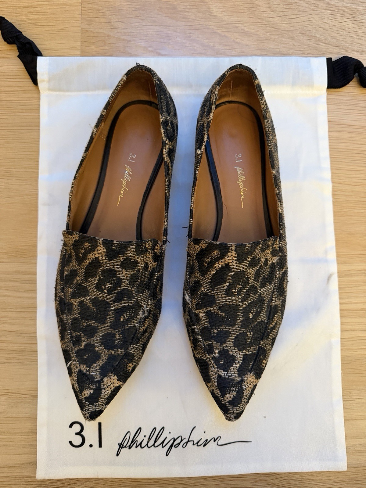 3.1 Phillip Lim Leopard Print Pointed Toe Smoking Slippers Loafers Flats
