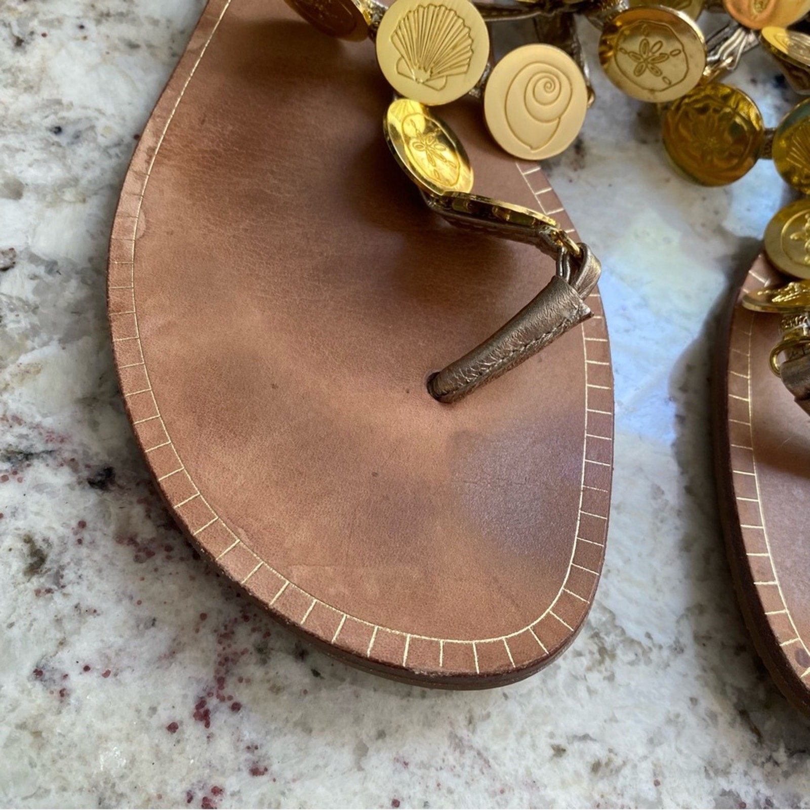 Lilly Pulitzer $178 Palermo Gladiator Gold Leather Sandal Coins Womens 6 EUC