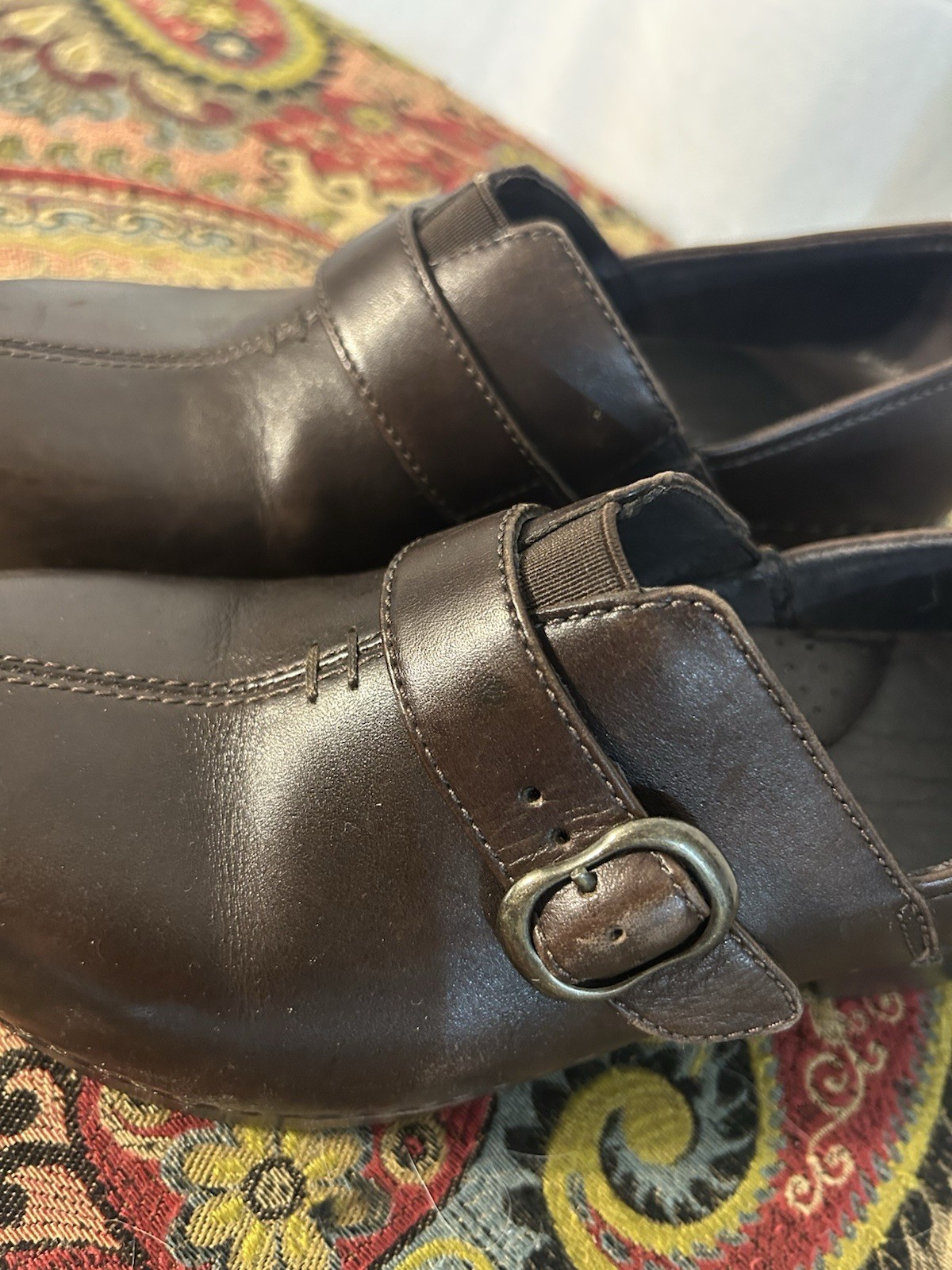 Dansko Brown Leather Mary Jane Buckle Strap Low Wedge Comfort Shoes Sz 6