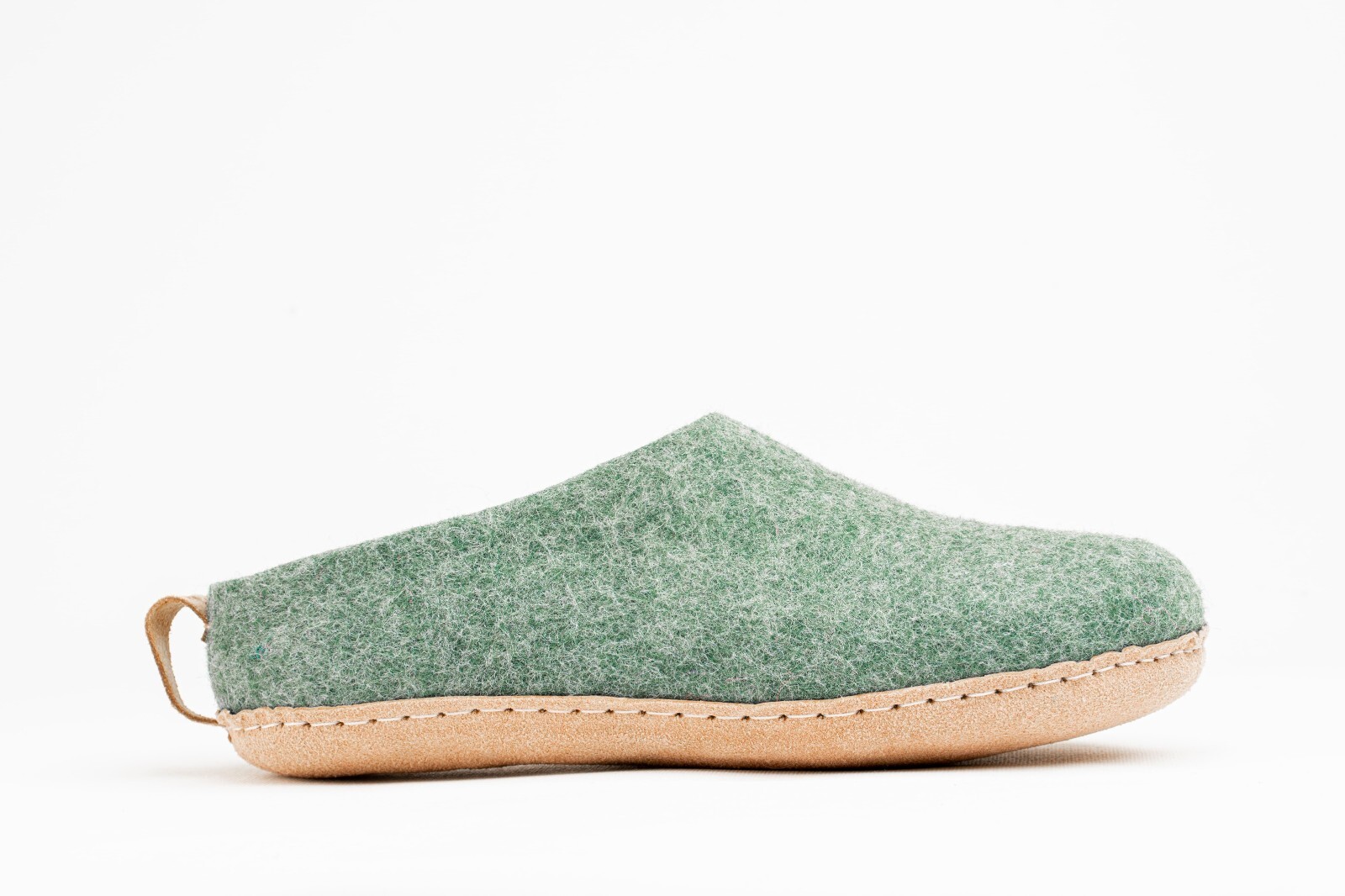Jungle Green Indoor Open Heel felted Slippers With Leather Sole Eco-friendly