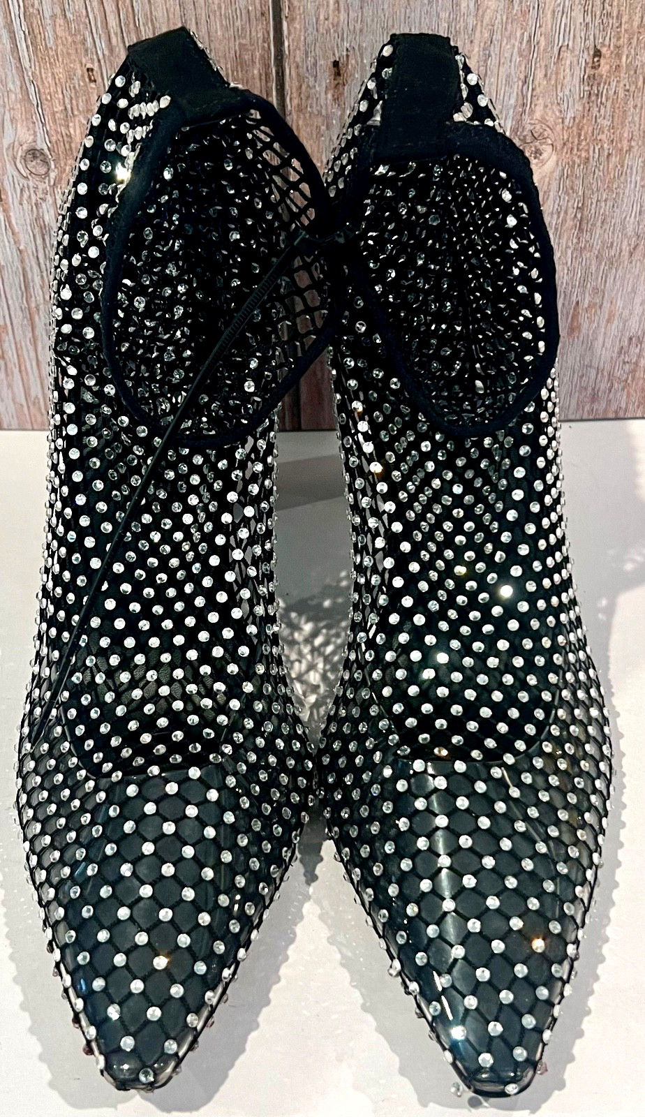 Steve Madden Saphina Sparkly Rhinestone Mesh Black Block Heel Ankle Boots Sz 9M