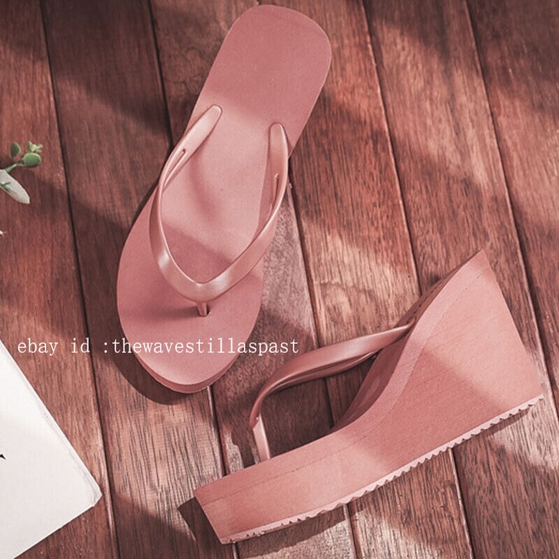 Womens Wedges Flip Flops Summer High Heels Sandals Platform Slippers Solid Shoes