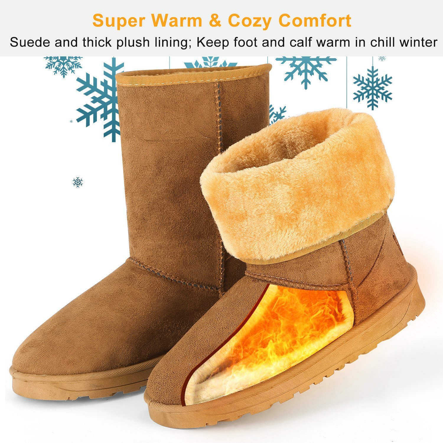 Women’s Mid Calf Boots Faux Fur Lined Winter Snow Boots Boots Shoes Size 5-10