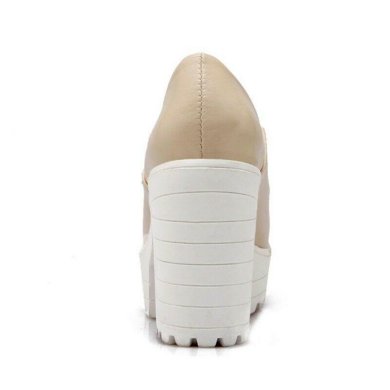Women’s Casual Platform High Block Heel Round Toe Slip On Pumps Shoes Punk 2026