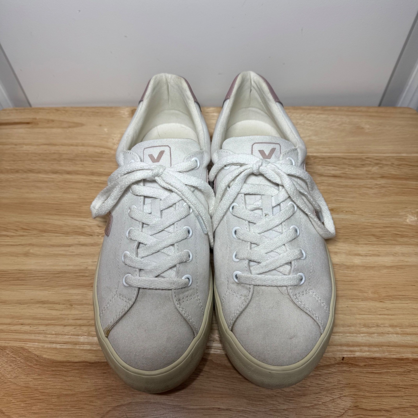Veja Esplar Canvas Sneakers Women 8 White Petale Pink Shoes Made in Brazil