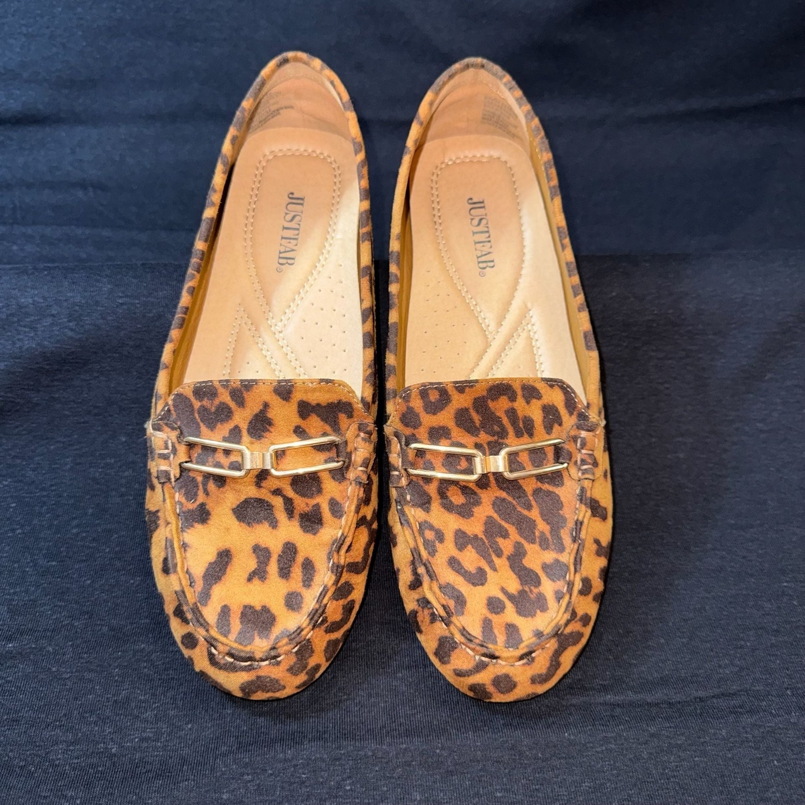 JustFab Women’s Leopard Print Moccasin Driving Loafers with Horsebit Detail