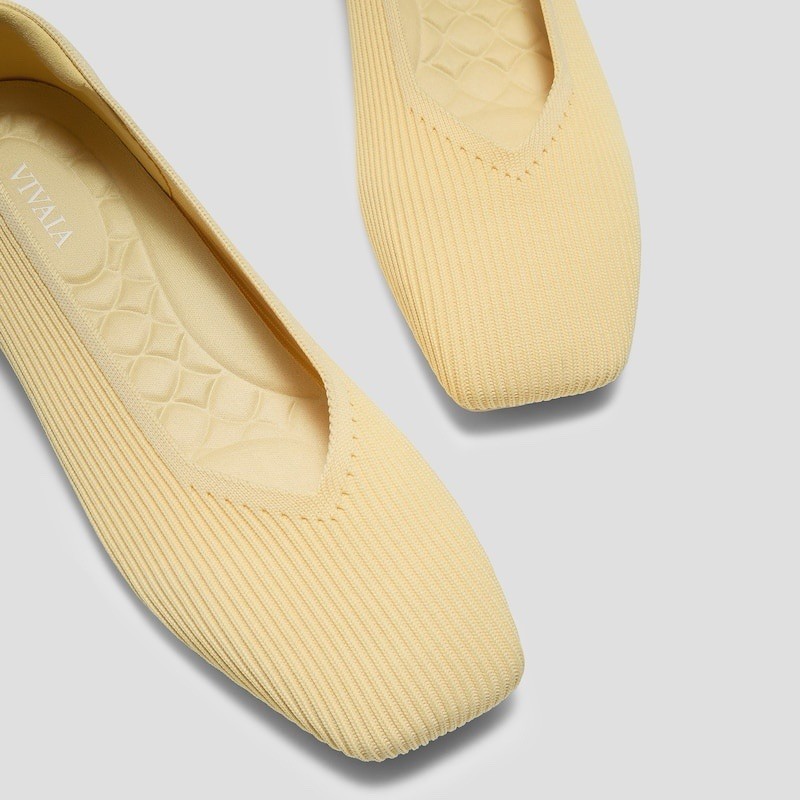 Vivaia Square-Toe Margot V-Cut Flats Margot 3.0 in Butter Yellow EU 38